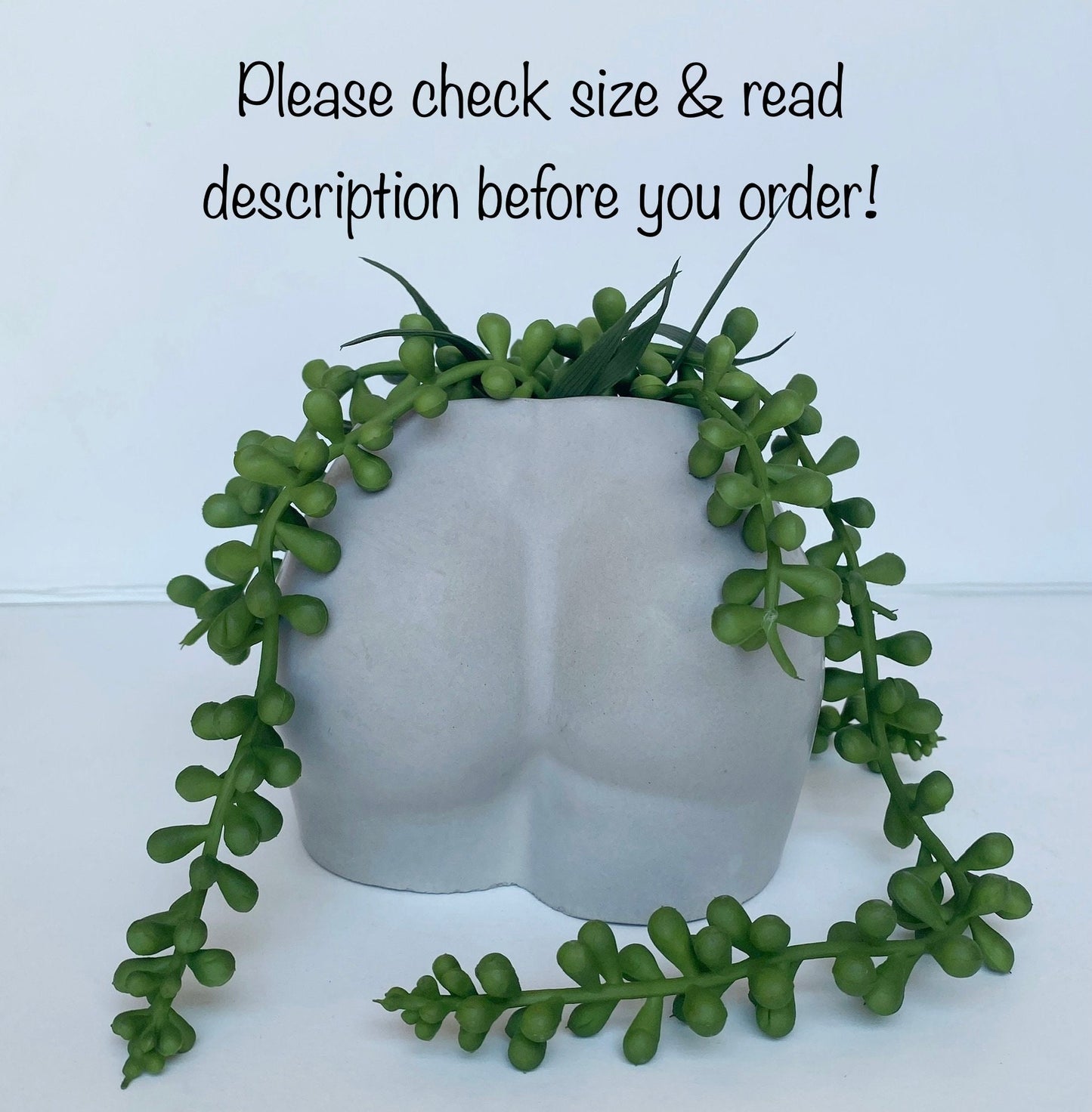 Handmade Cement Butt Pot with Faux Burro's Tail Succulent Plant