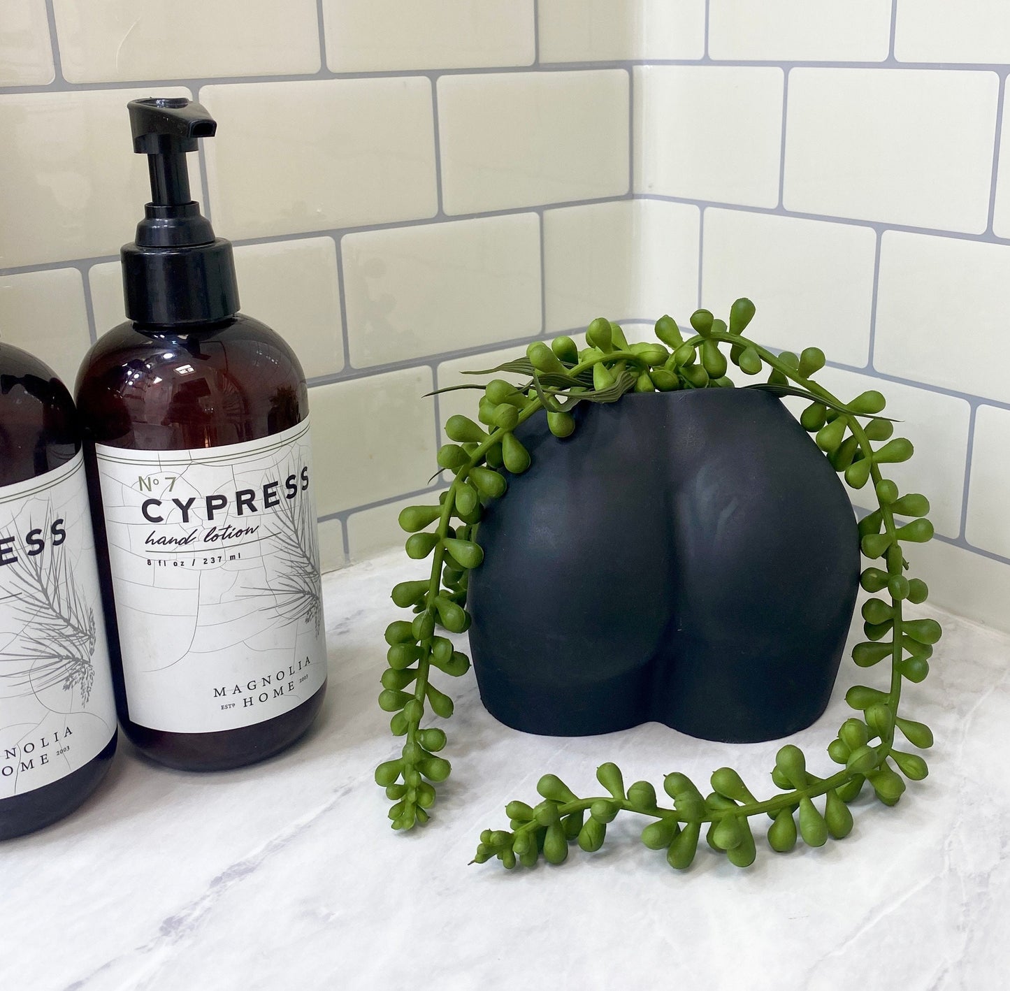 Handmade Cement Butt Pot with Faux Burro's Tail Succulent Plant