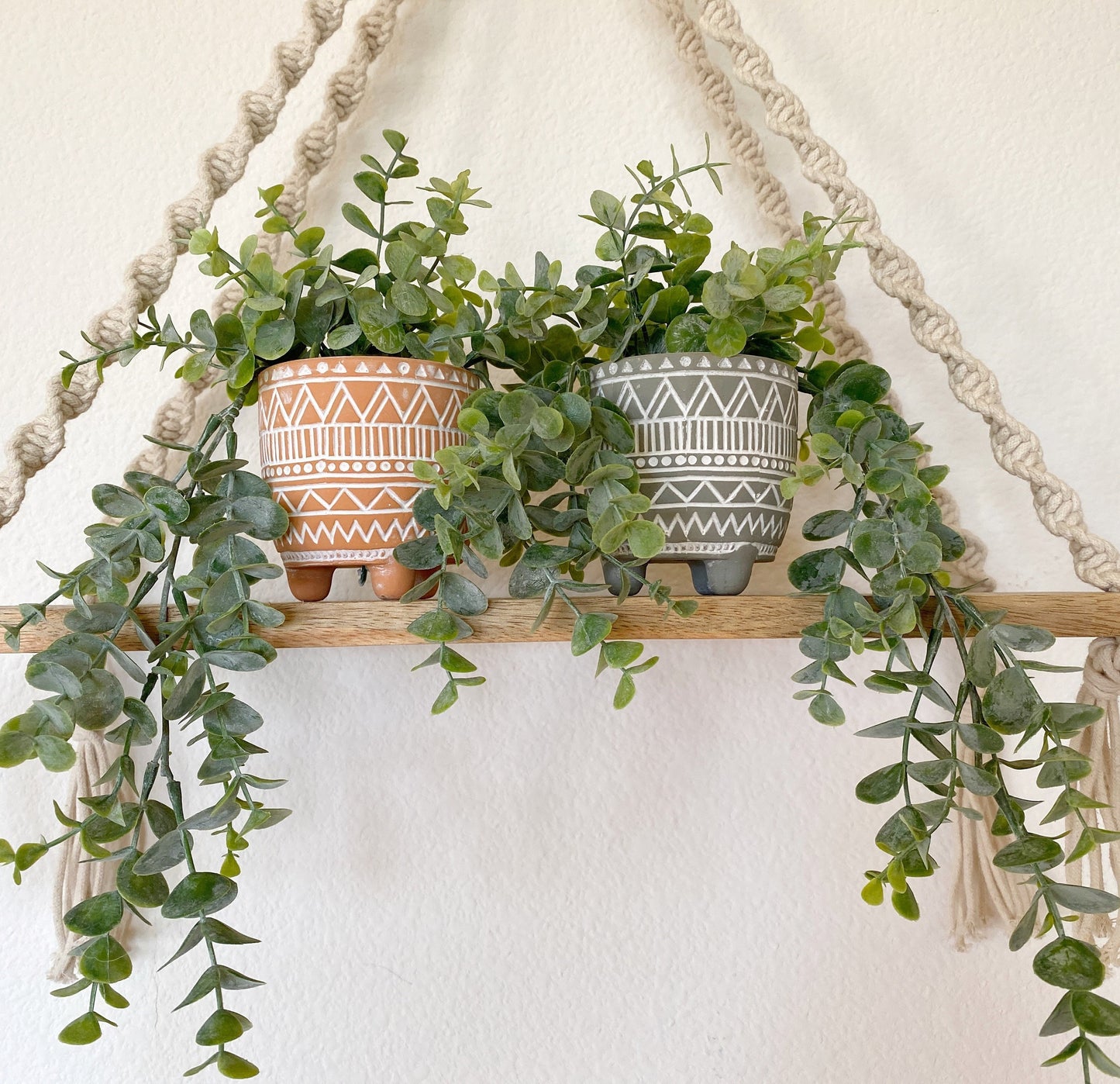 Artificial Eucalyptus Hanging Plant in textured Ceramic Pot