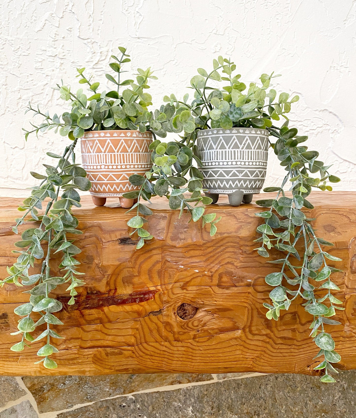Artificial Eucalyptus Hanging Plant in textured Ceramic Pot