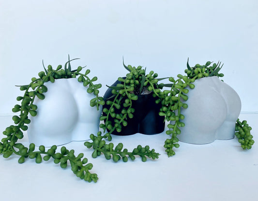 Handmade Cement Butt Pot with Faux Burro's Tail Succulent Plant