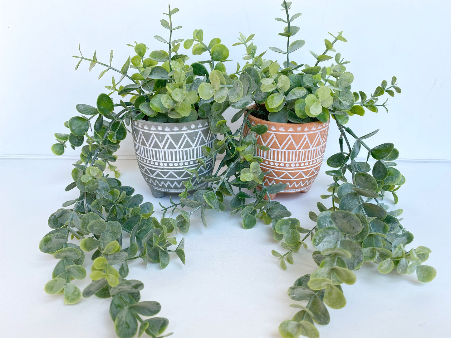 Artificial Eucalyptus Hanging Plant in textured Ceramic Pot