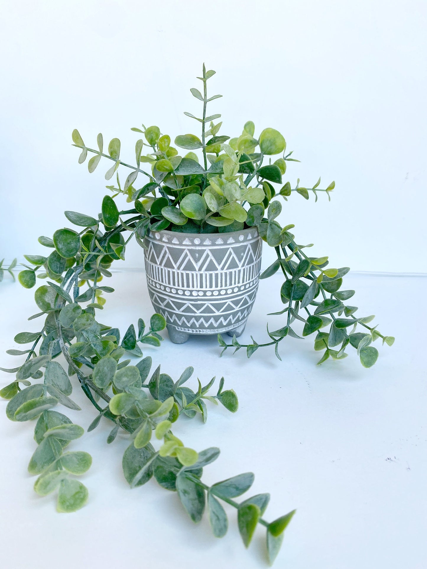 Artificial Eucalyptus Hanging Plant in textured Ceramic Pot