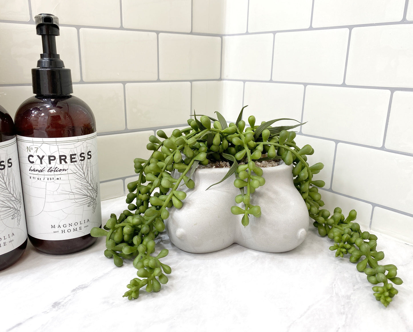 Cement Butt or Boob Pot with Faux Burro's Tail Succulent Hanging Plant