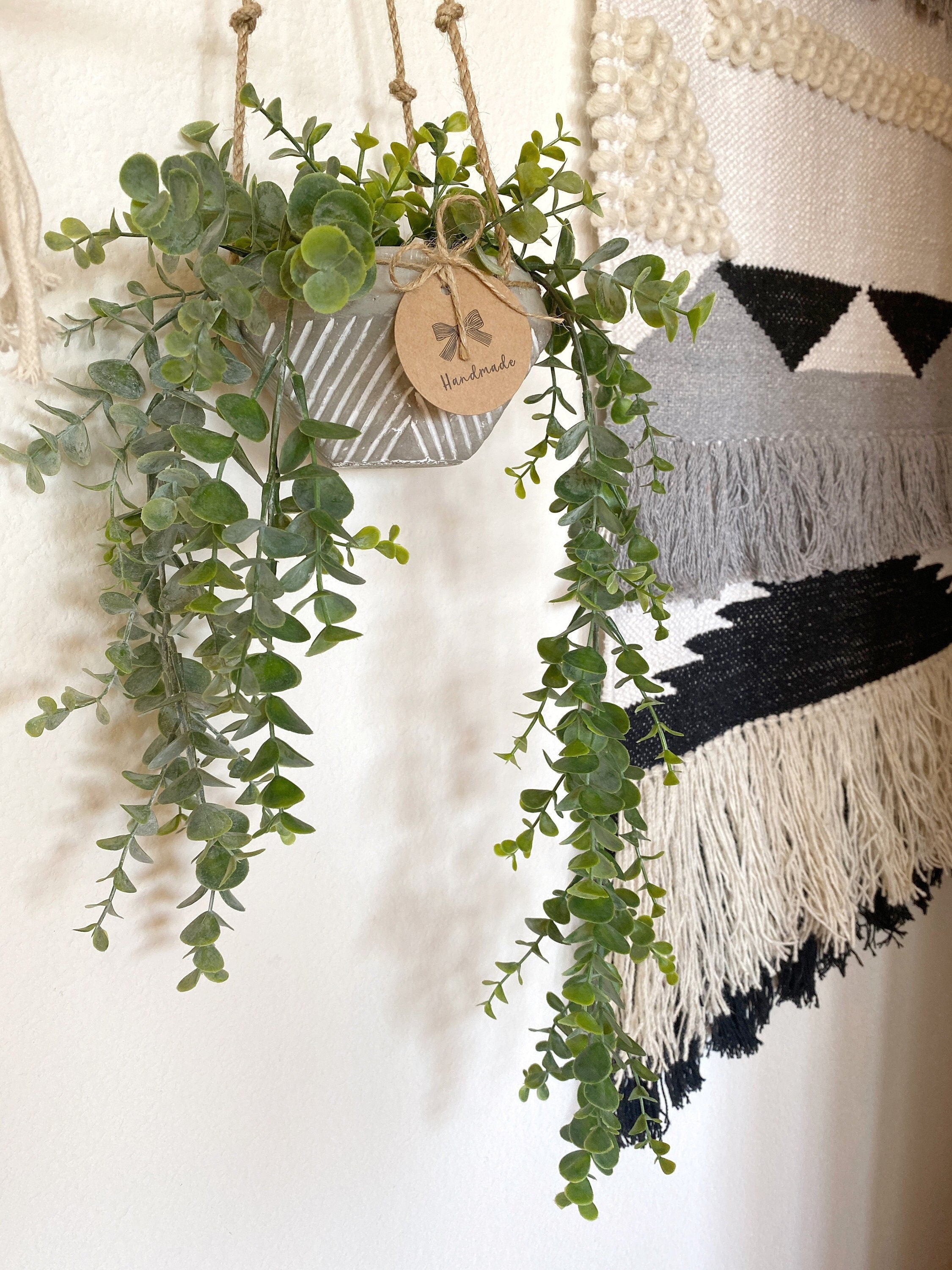 indoor hanging eucalyptus plant Hanging Faux Eucalyptus Plant in handmade Concrete Pot – Ursina's Deco Shop