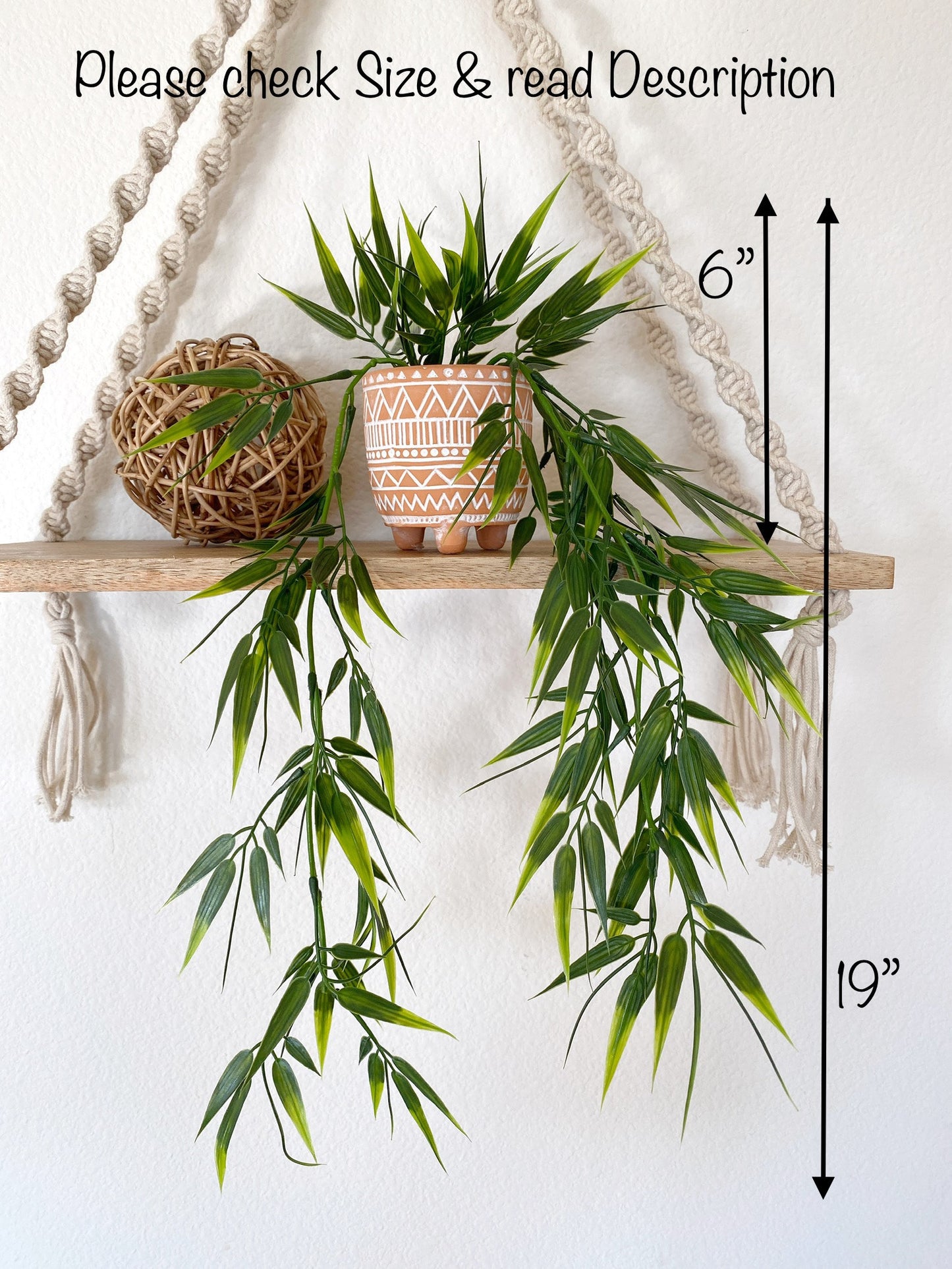 Artificial Bamboo Hanging Plant in textured Ceramic Pot