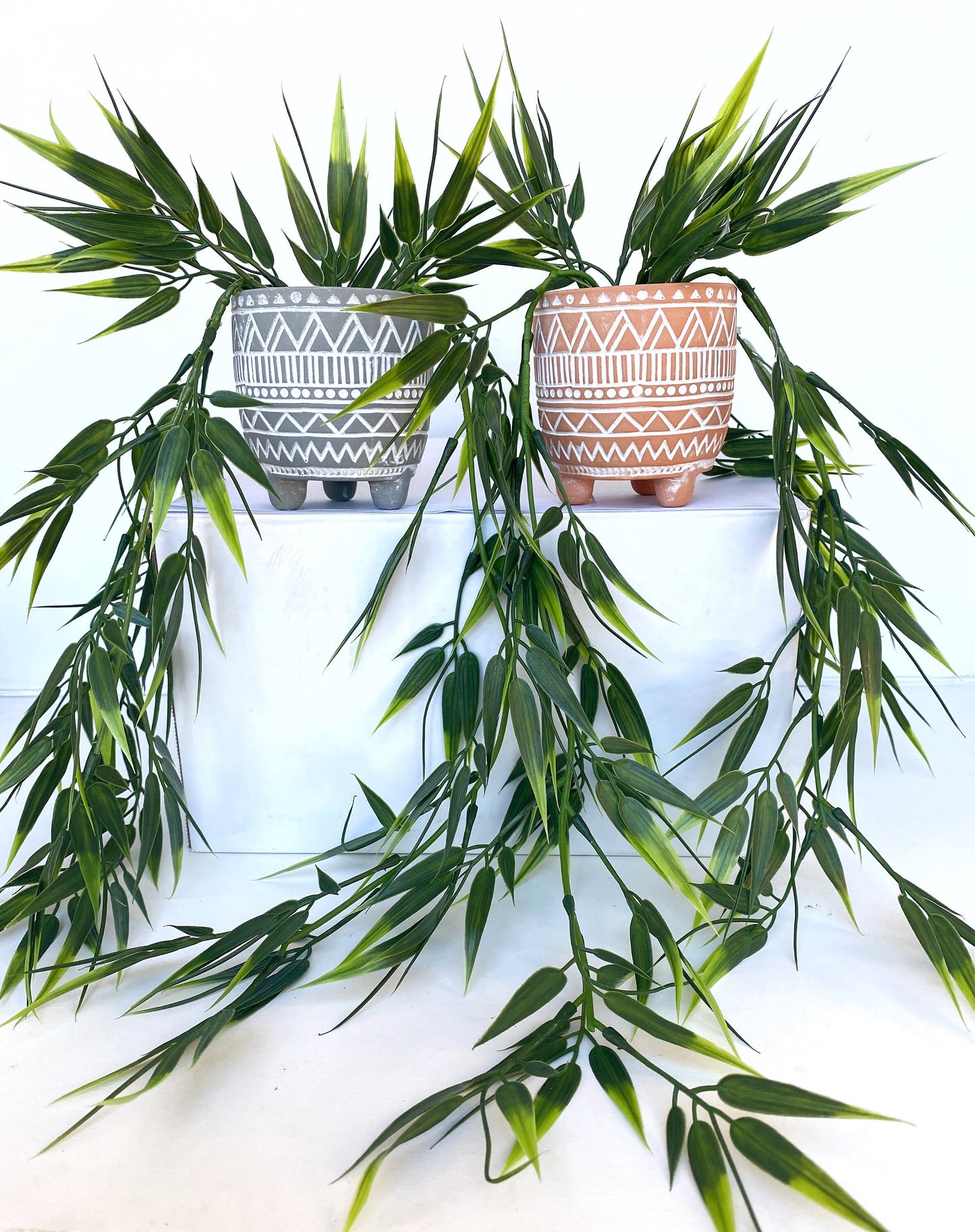 Artificial Bamboo Hanging Plant in textured Ceramic Pot