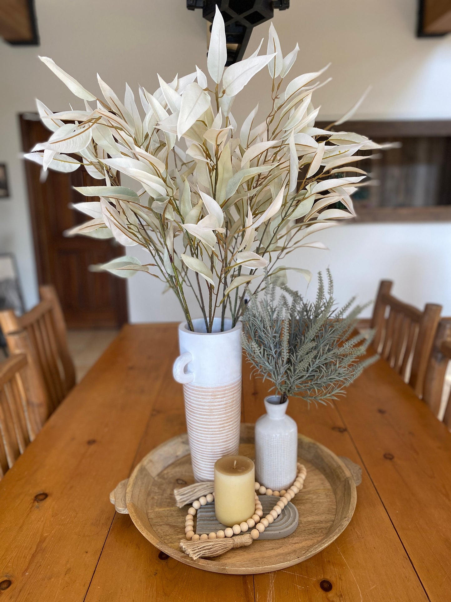 Artificial Eucalyptus Long Leave Spray 34.5" - White