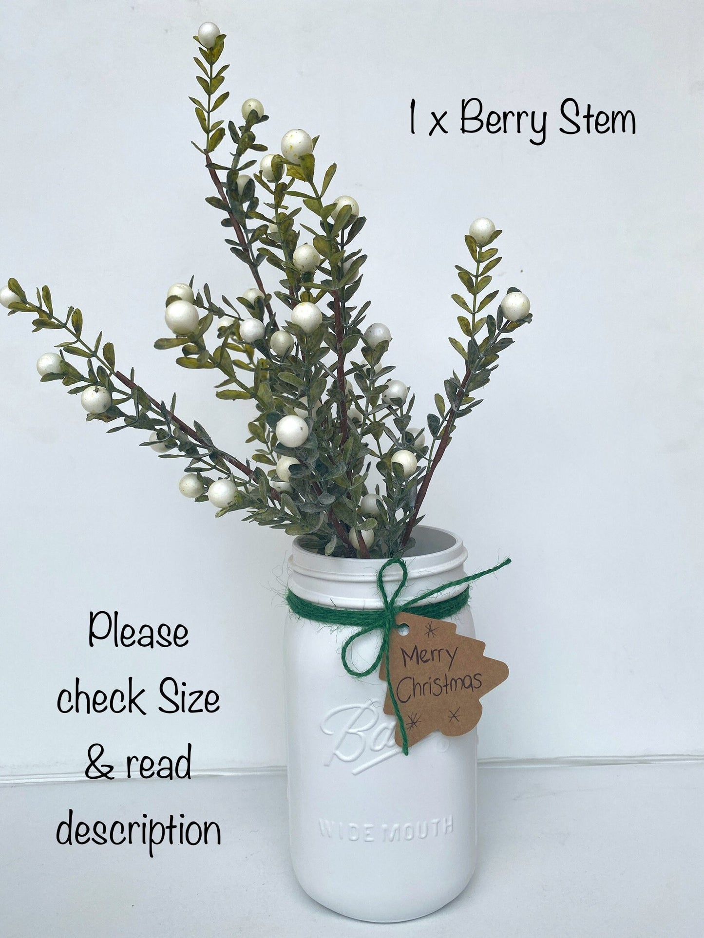 Christmas Mason Jar with artificial Berry Stems - Red or White Holly Berry Bush - Rustic, Farmhouse Xmas Greenery