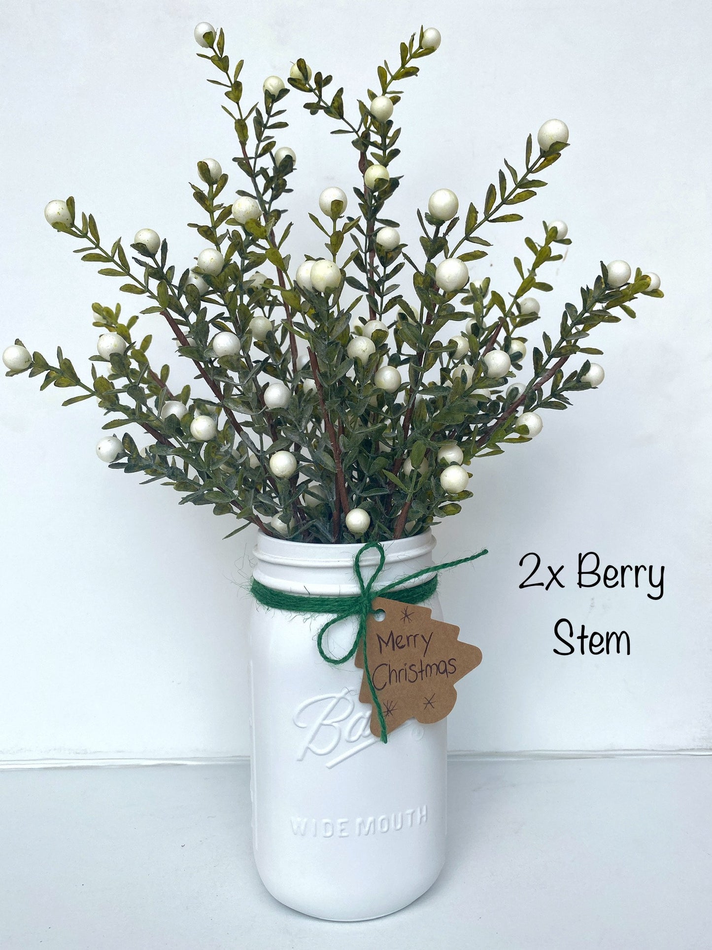Christmas Mason Jar with artificial Berry Stems - Red or White Holly Berry Bush - Rustic, Farmhouse Xmas Greenery
