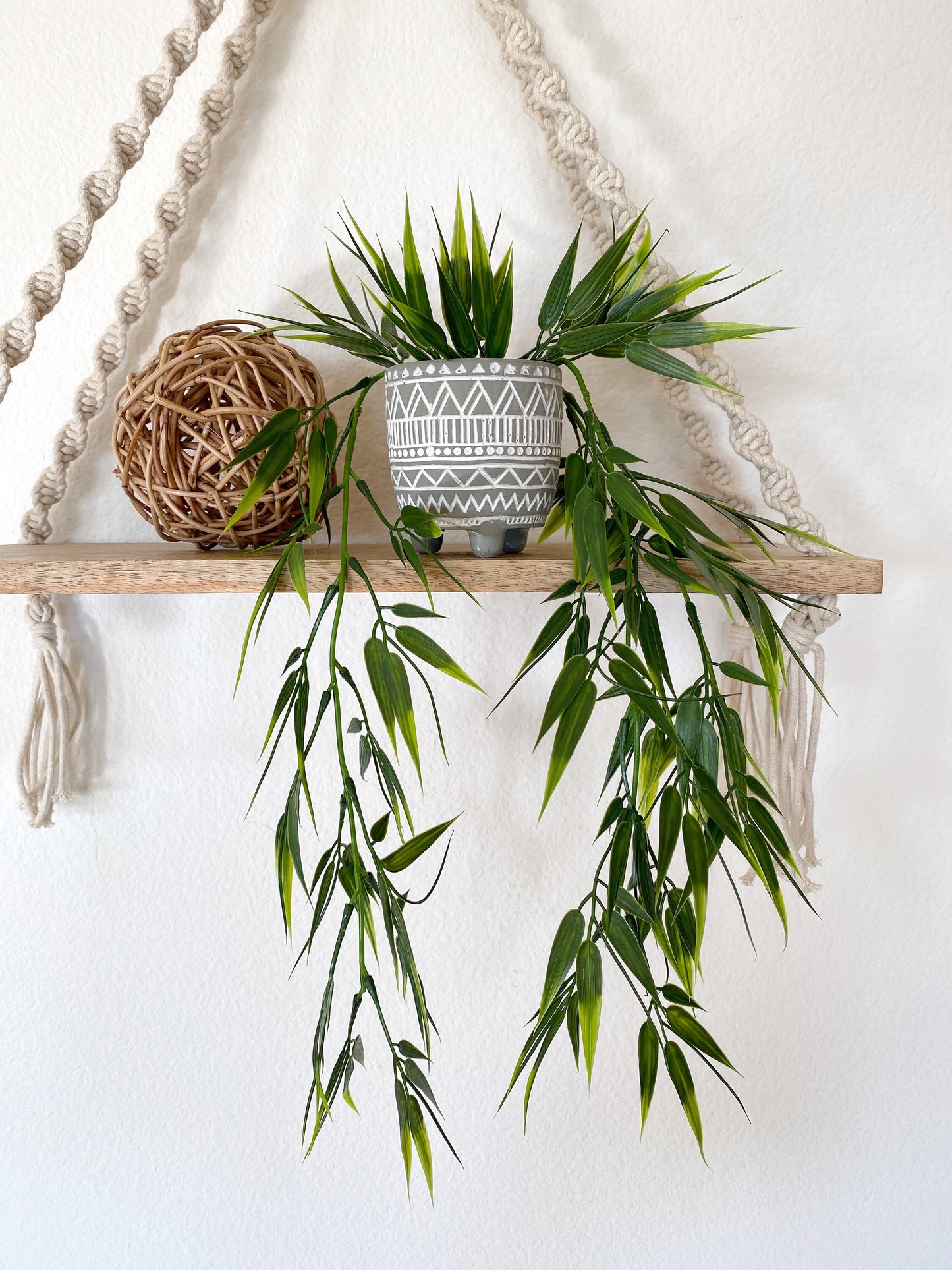 Artificial Bamboo Hanging Plant in textured Ceramic Pot