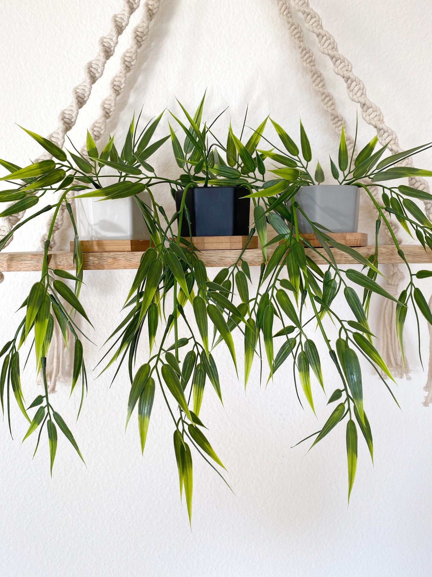 Small Artificial Bamboo Hanging Plant in white, black or grey Hexagon Pot