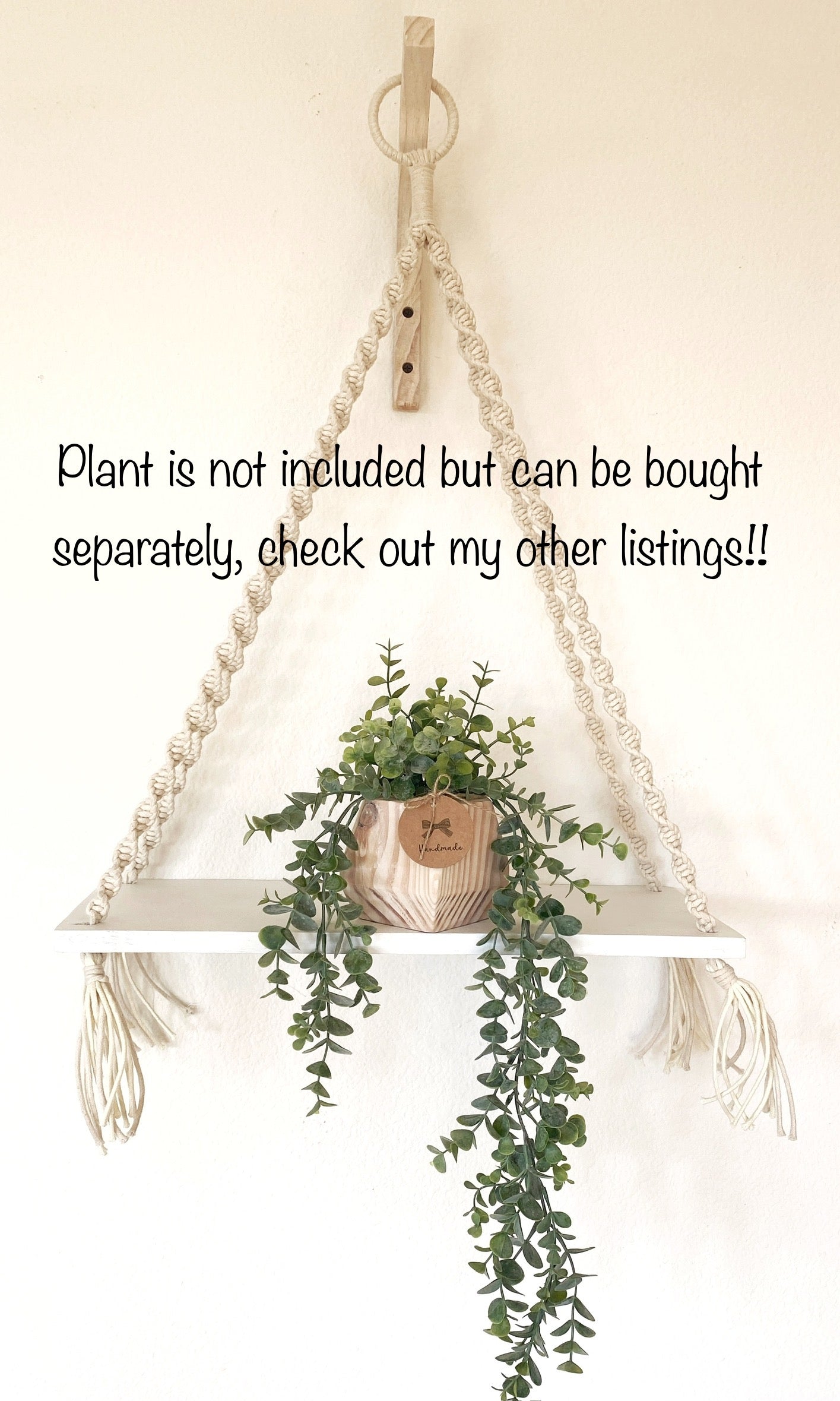 Macrame Wood Shelf - Handmade - Hanging Floating Shelf