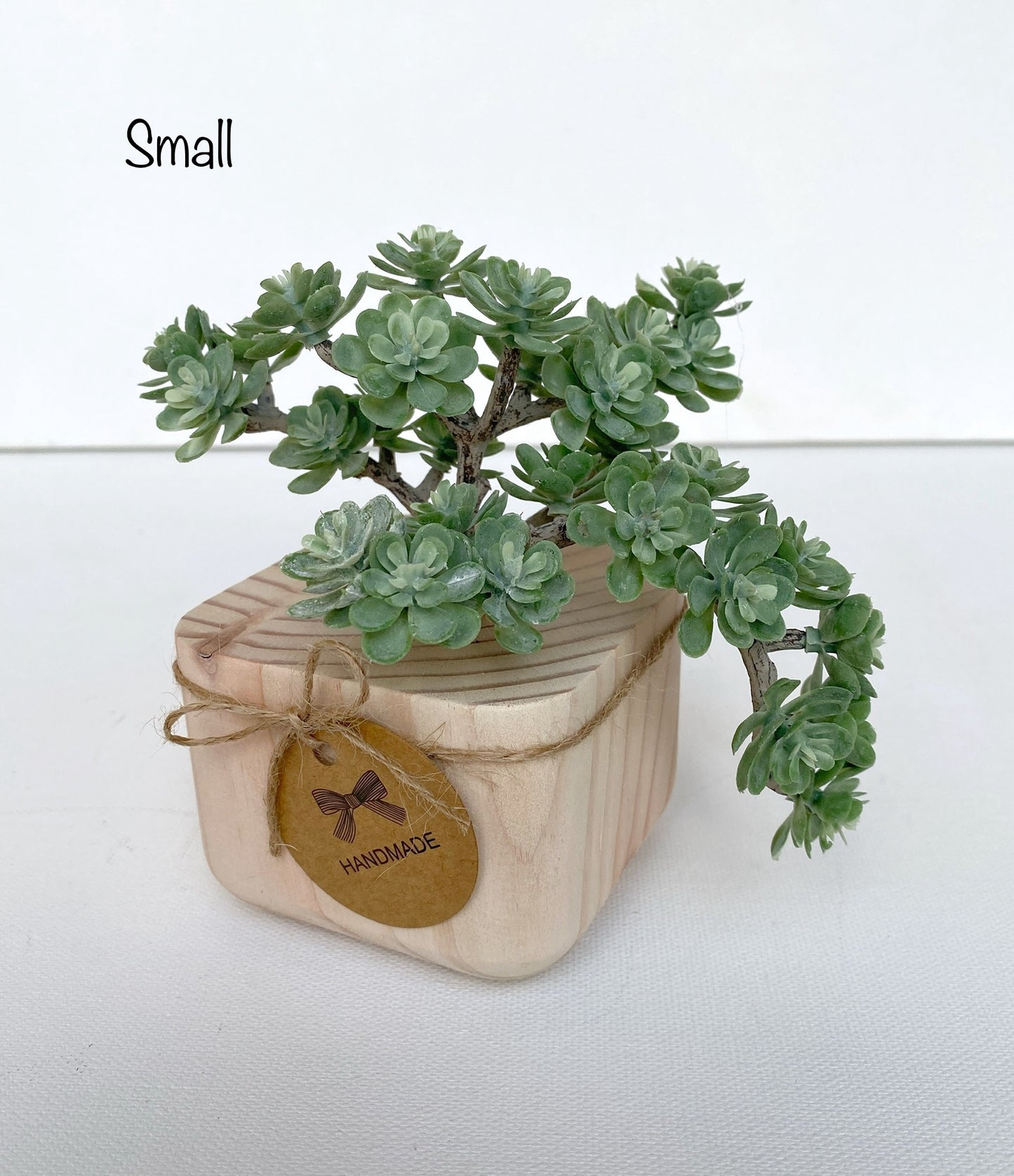 Succulent Plant in handmade Wood Pot - Korean succulent plant artificial - faux succulents - sedum spray