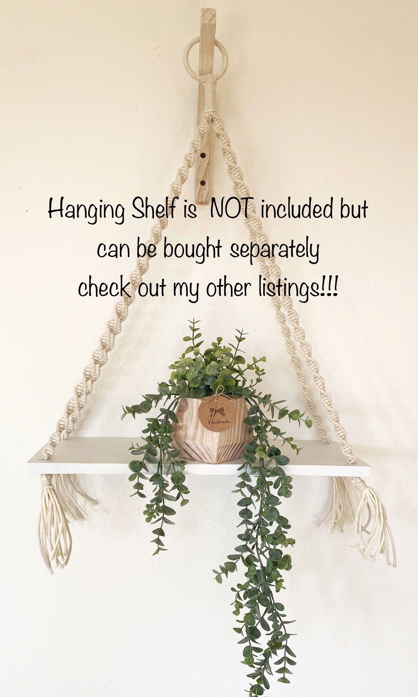 Hanging Faux Bamboo or Eucalyptus Plant in Handmade Wood Pot