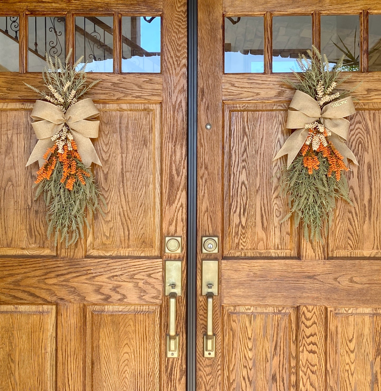 Fall Door Swag Faux - Front Door or Wall Swag, Double Door Wreath, Farmhouse Swag, Window Swag, Door Hanger