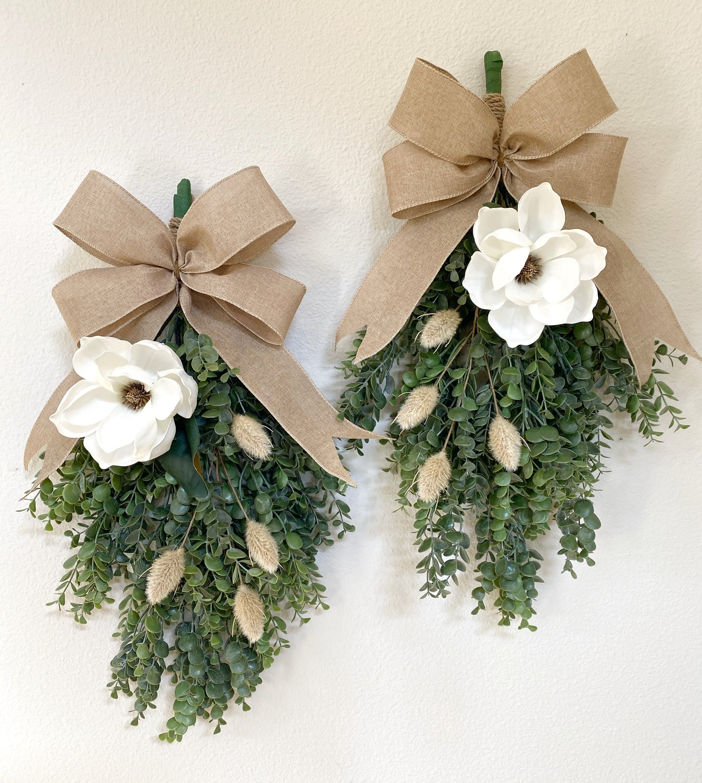 Eucalyptus & Magnolia Door Swag with Cream Burlap Bow -  High Quality Artificial Door Swag - All Year Door Decor - Double Door Swag / Wreath (Copy)