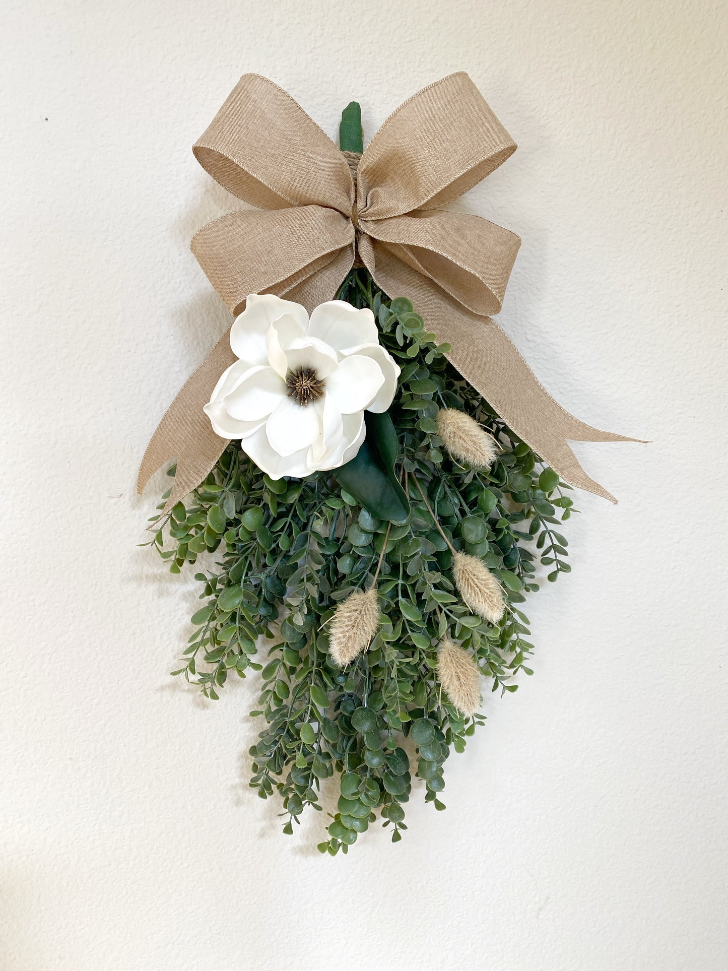 Eucalyptus & Magnolia Door Swag with Cream Burlap Bow -  High Quality Artificial Door Swag - All Year Door Decor - Double Door Swag / Wreath (Copy)