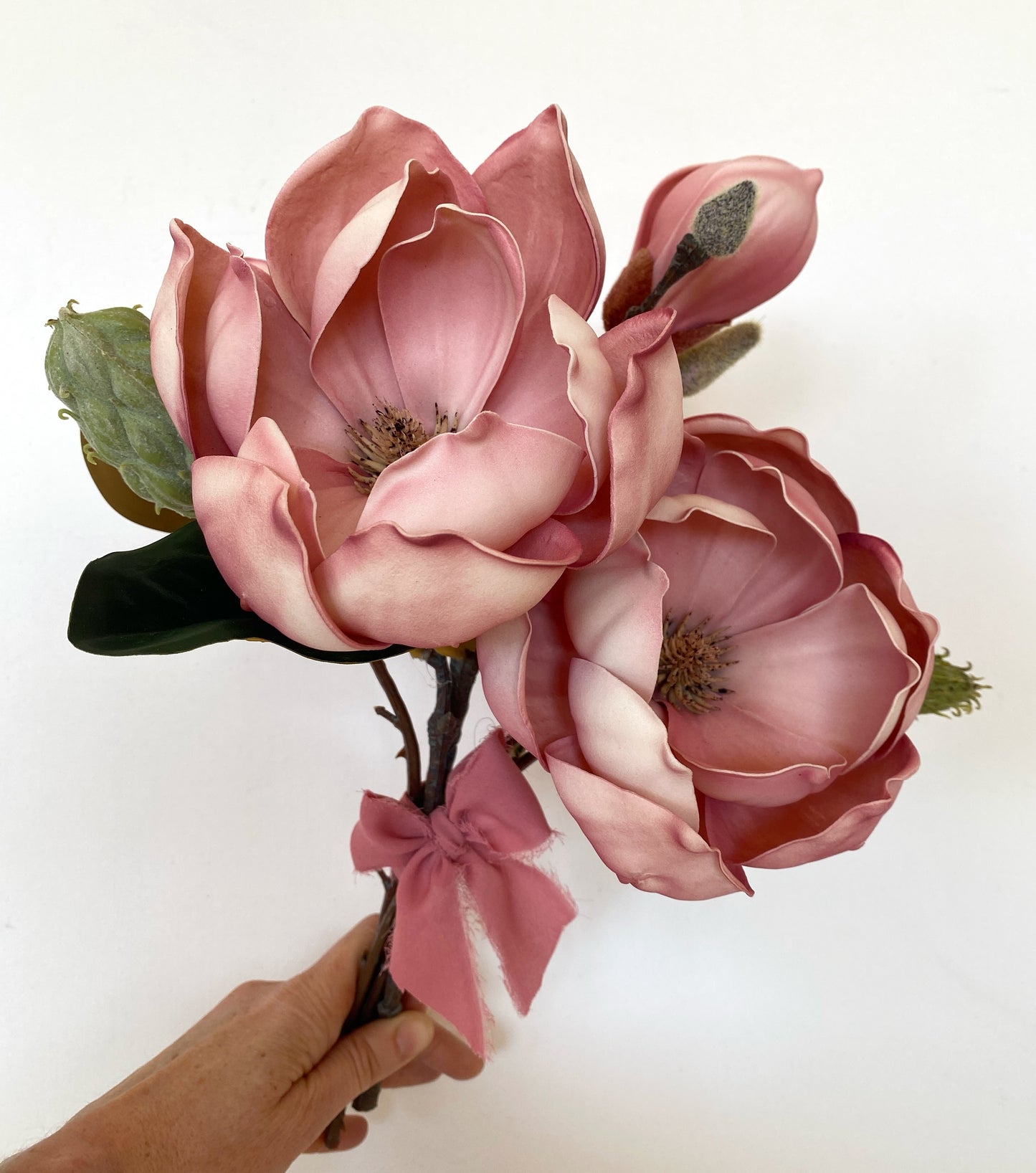 Magnolia Flower Bouquet 15.3"- Blush Pink or White - High Quality Artificial Flowers