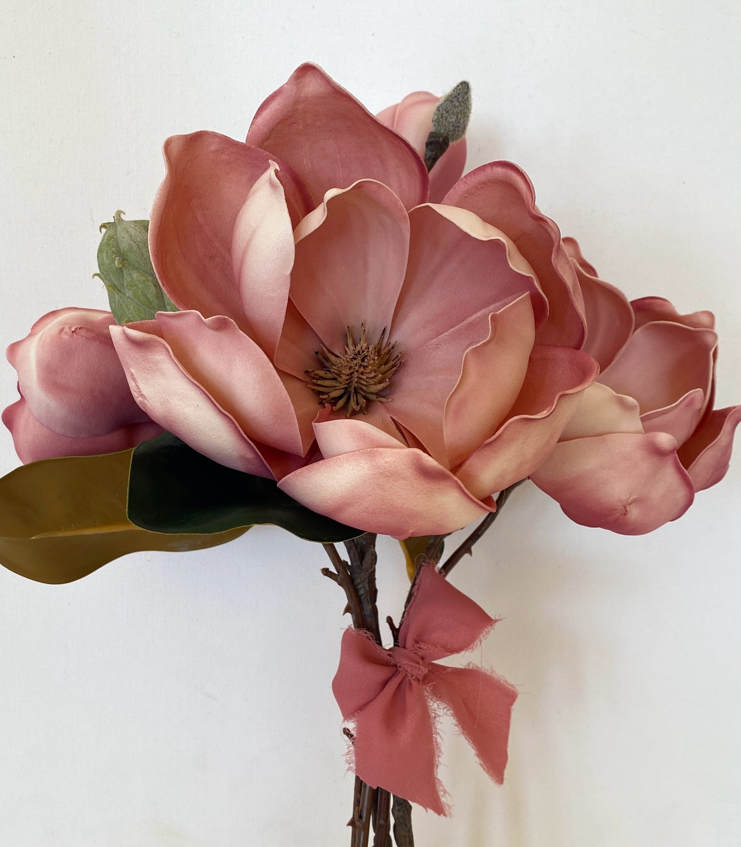 Magnolia Flower Bouquet 15.3"- Blush Pink or White - High Quality Artificial Flowers