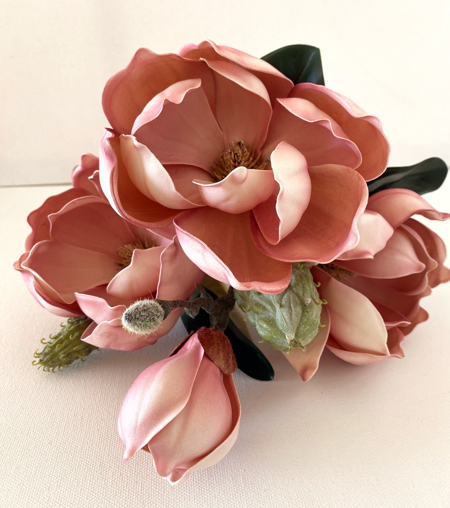 Magnolia Flower Bouquet 15.3"- Blush Pink or White - High Quality Artificial Flowers