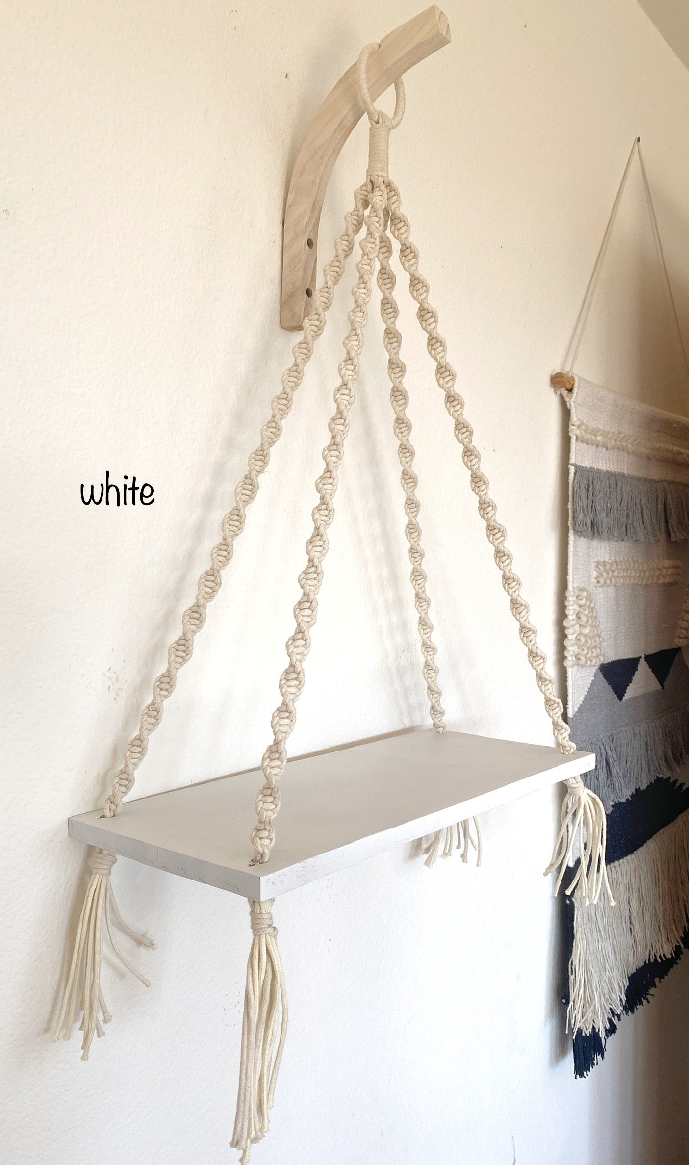 Macrame Wood Shelf - Handmade - Hanging Floating Shelf