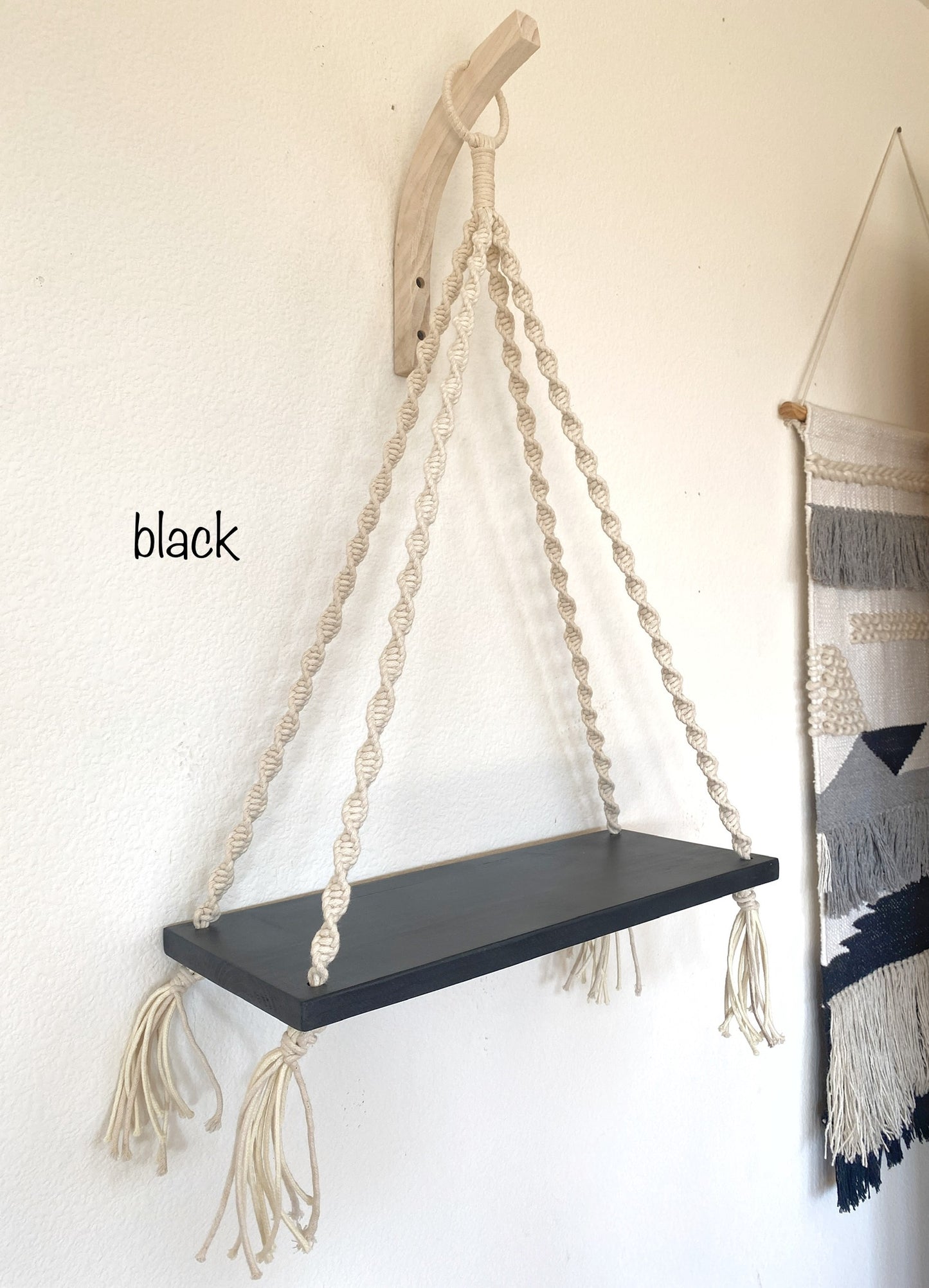 Macrame Wood Shelf - Handmade - Hanging Floating Shelf