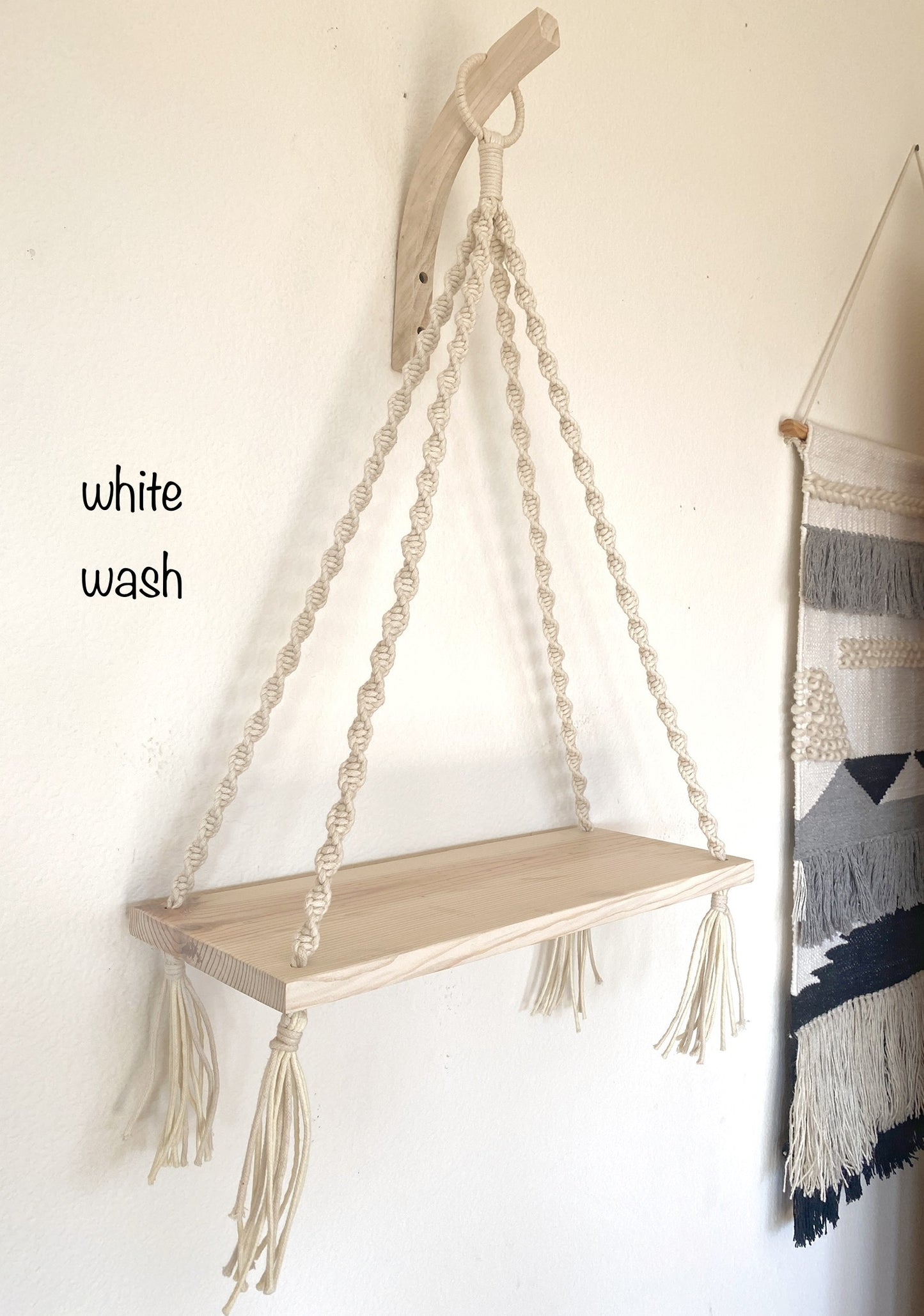 Macrame Wood Shelf - Handmade - Hanging Floating Shelf