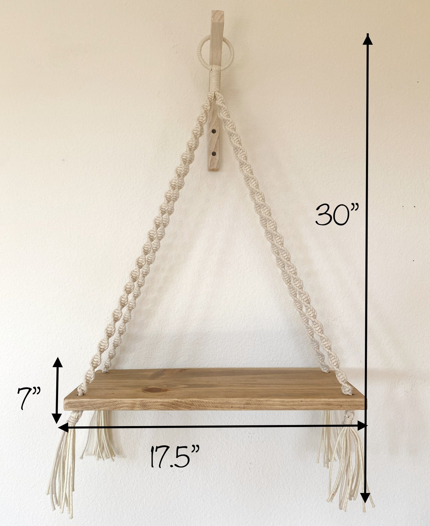 Macrame Wood Shelf - Handmade - Hanging Floating Shelf