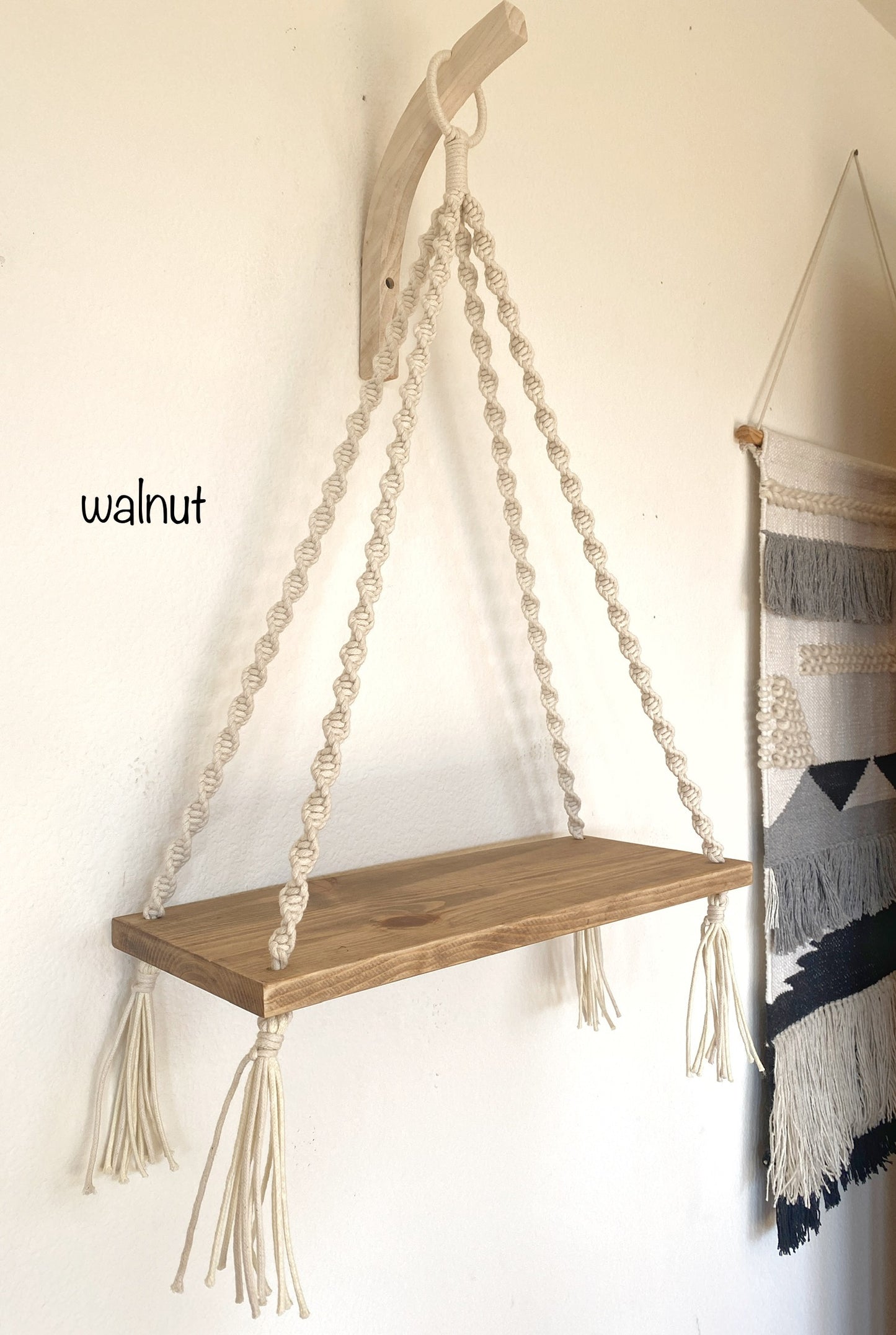 Macrame Wood Shelf - Handmade - Hanging Floating Shelf