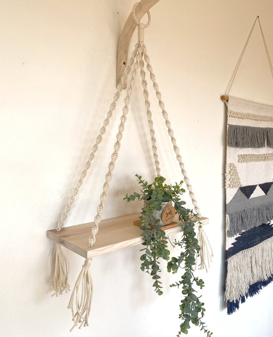 Macrame Wood Shelf - Handmade - Hanging Floating Shelf