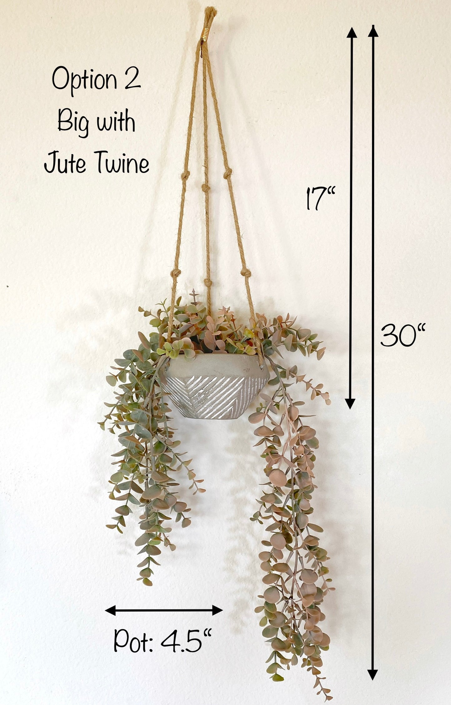 NEW - Pink Eucalyptus Faux Hanging Plant in Handmade Concrete Pot - with Jute Twine OR as Floating Shelve Decor