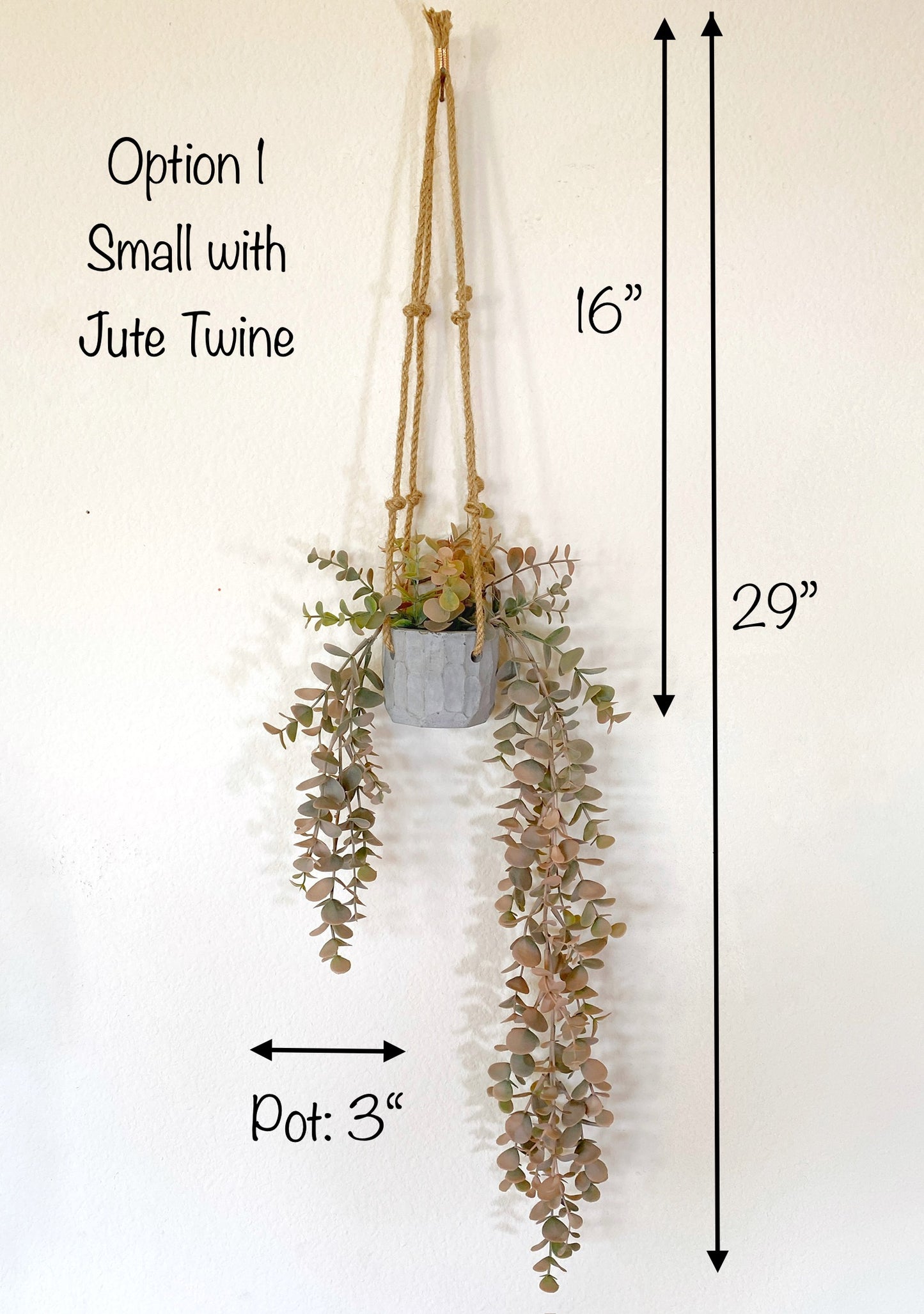 NEW - Pink Eucalyptus Faux Hanging Plant in Handmade Concrete Pot - with Jute Twine OR as Floating Shelve Decor