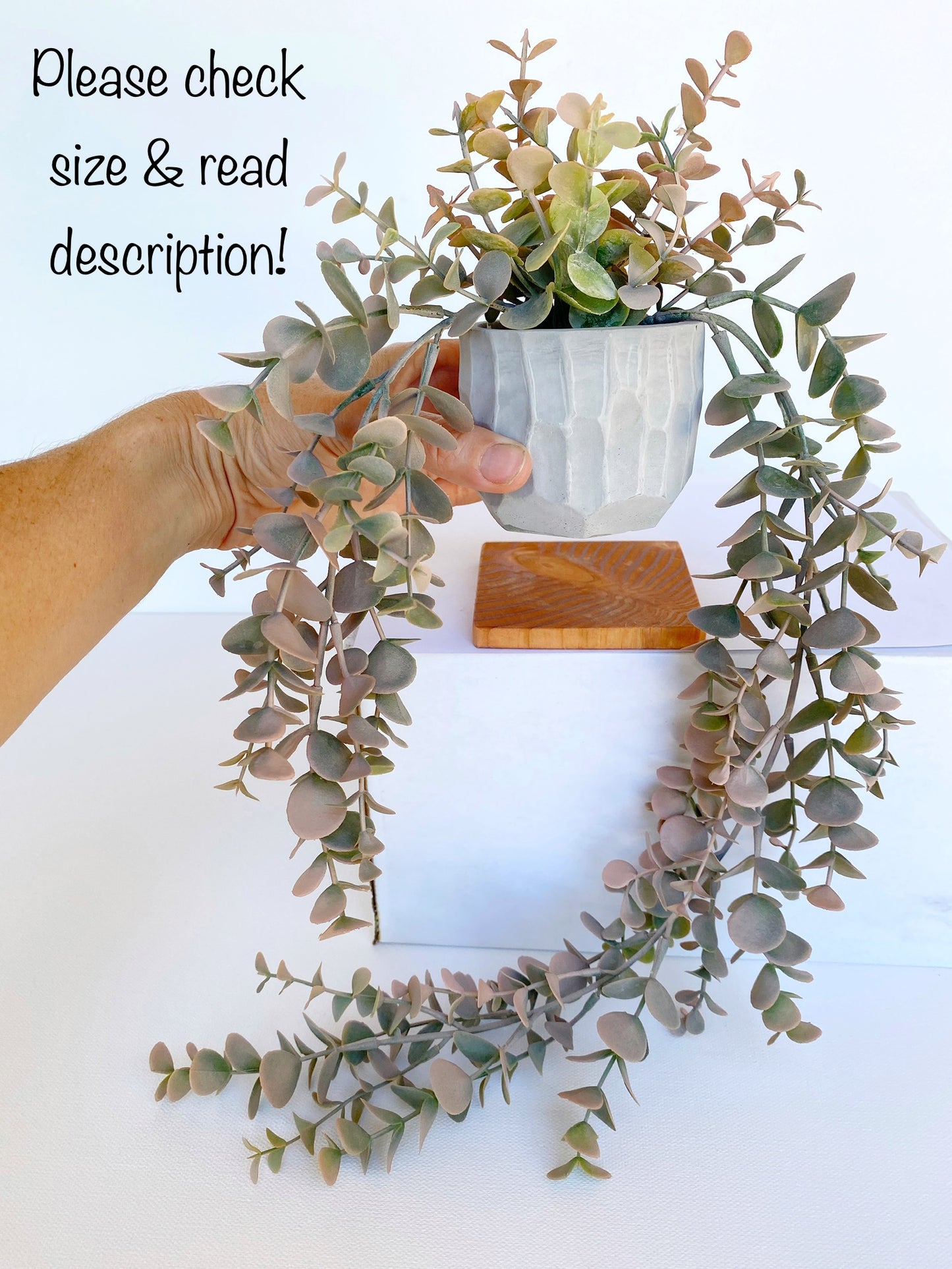 NEW - Pink Eucalyptus Faux Hanging Plant in Handmade Concrete Pot - with Jute Twine OR as Floating Shelve Decor