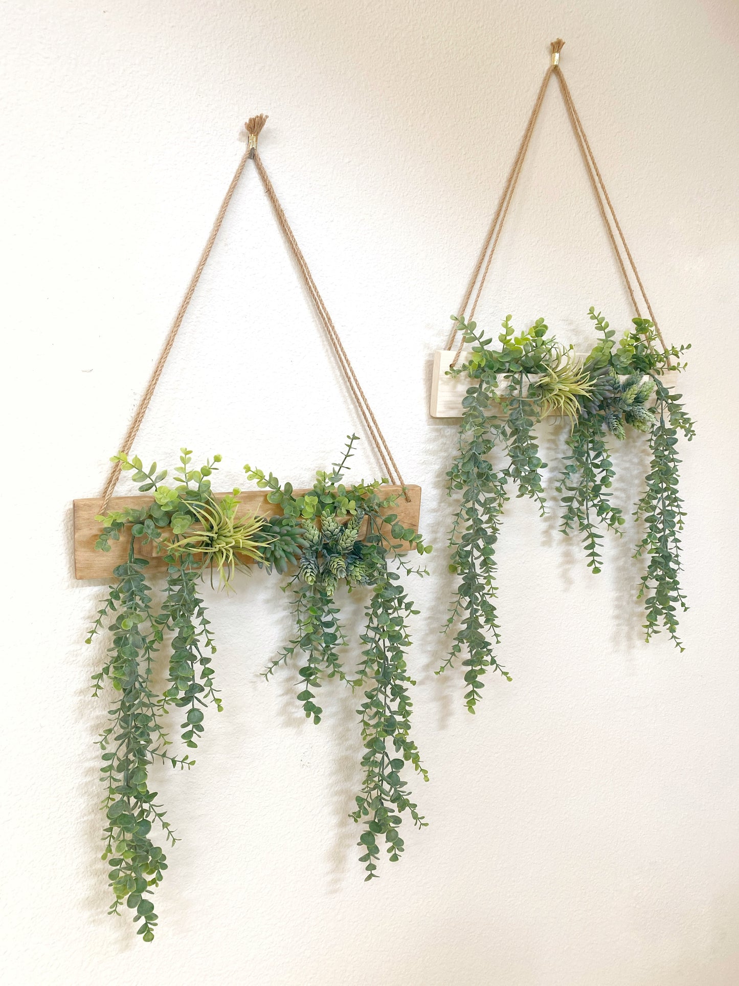 Artificial Wall Art - Hanging Eucalyptus & Succulent Triangle