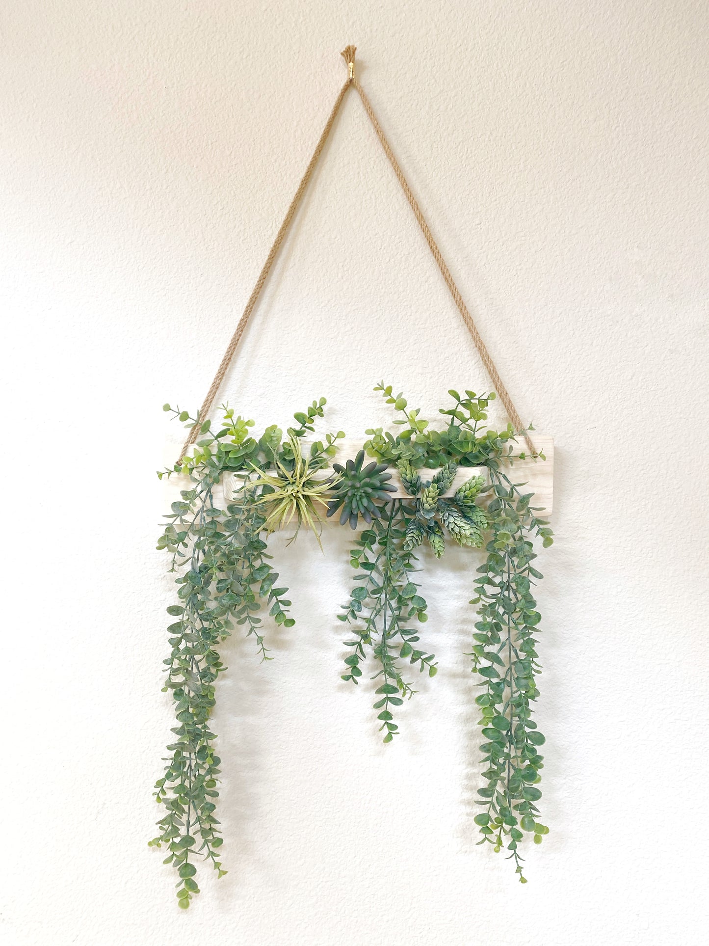 Artificial Wall Art - Hanging Eucalyptus & Succulent Triangle