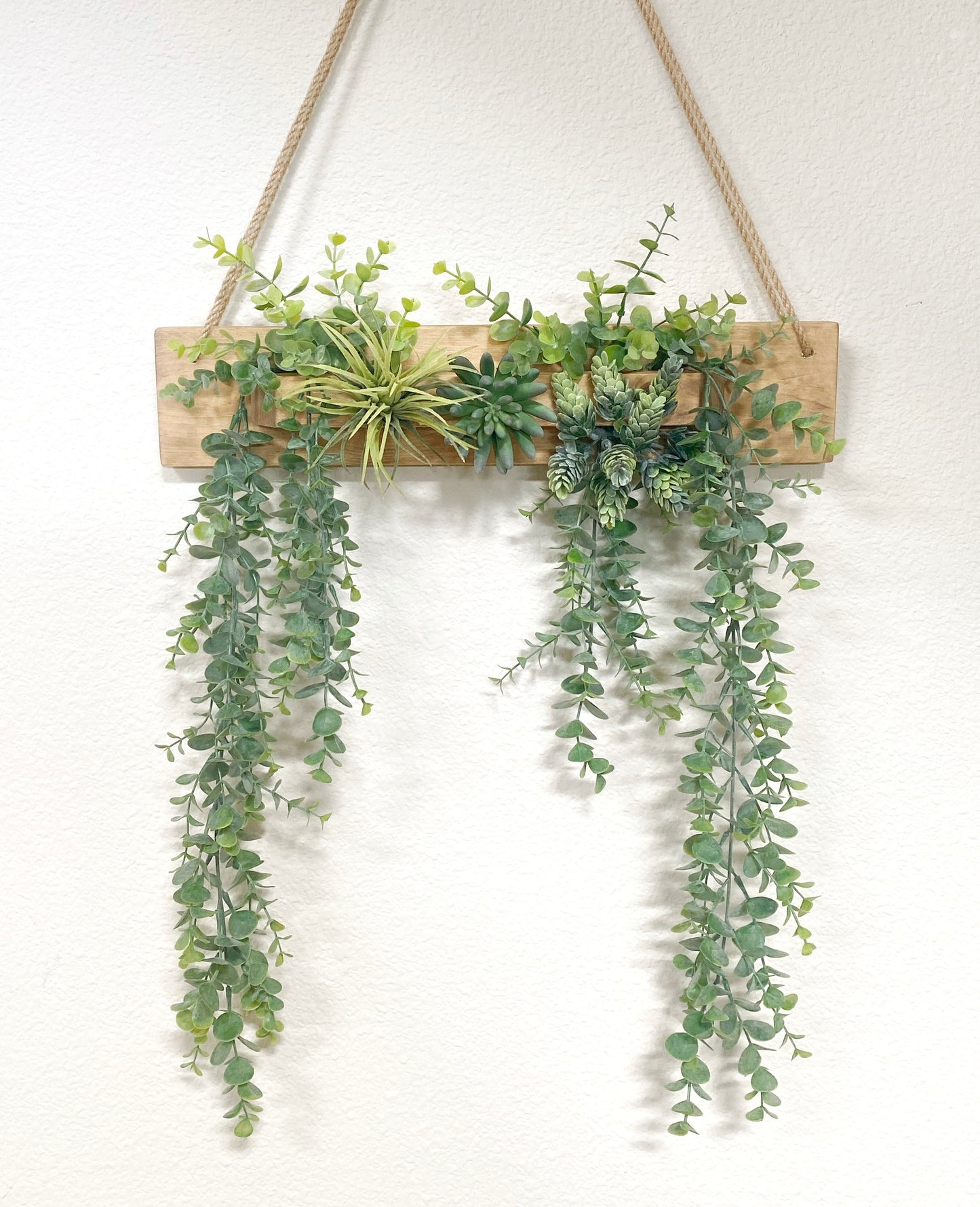 Artificial Wall Art - Hanging Eucalyptus & Succulent Triangle