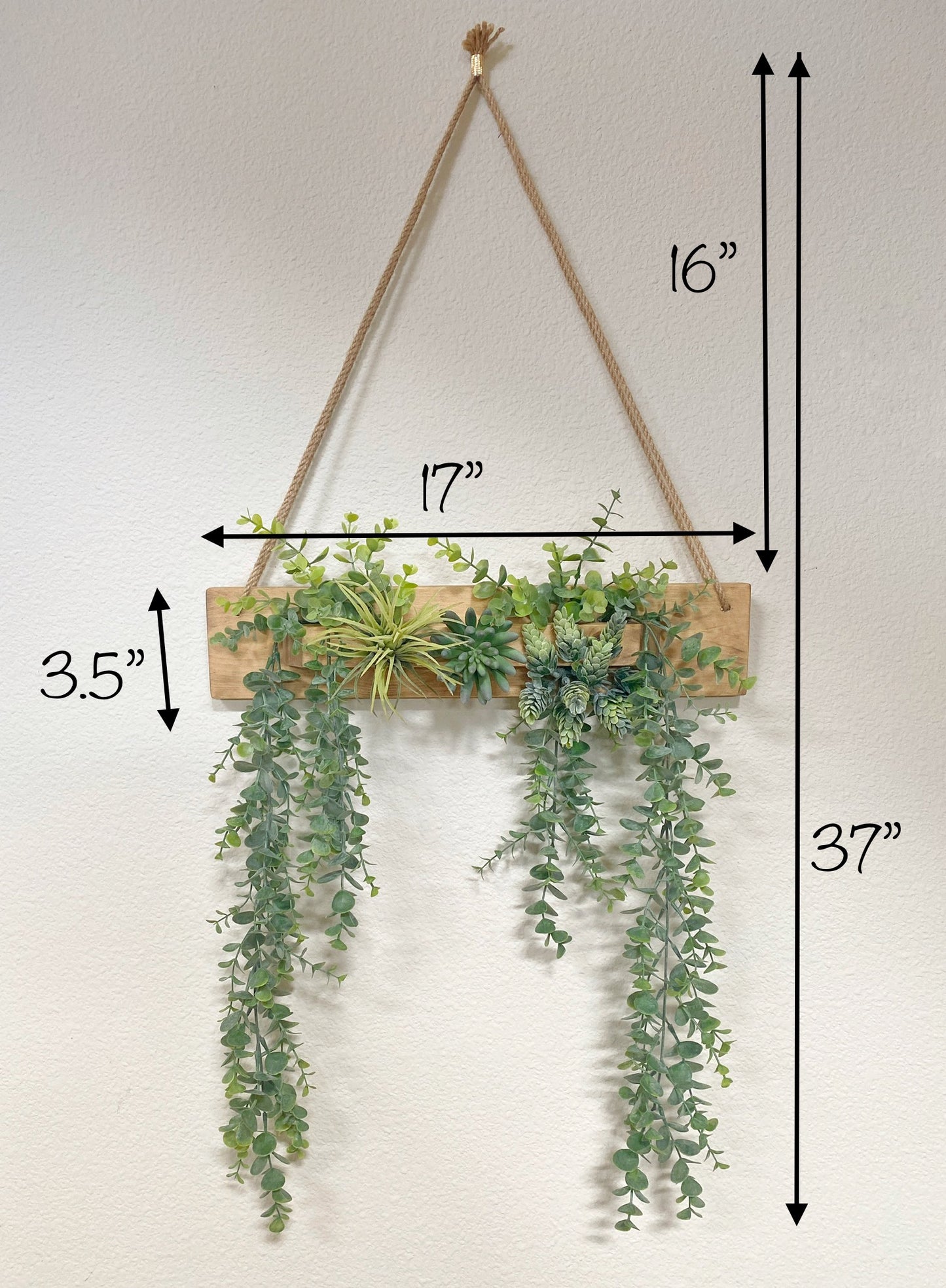 Artificial Wall Art - Hanging Eucalyptus & Succulent Triangle