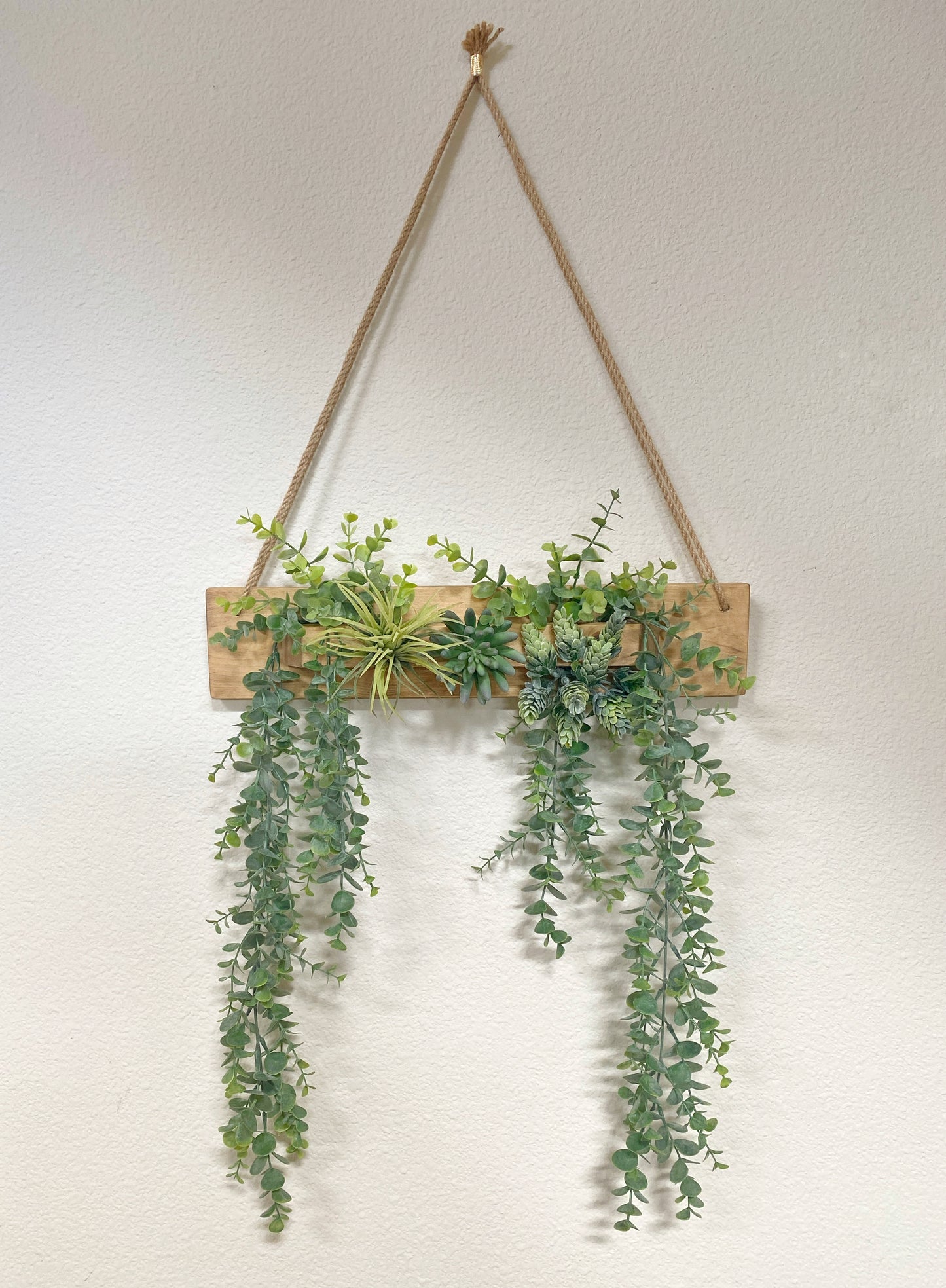 Artificial Wall Art - Hanging Eucalyptus & Succulent Triangle