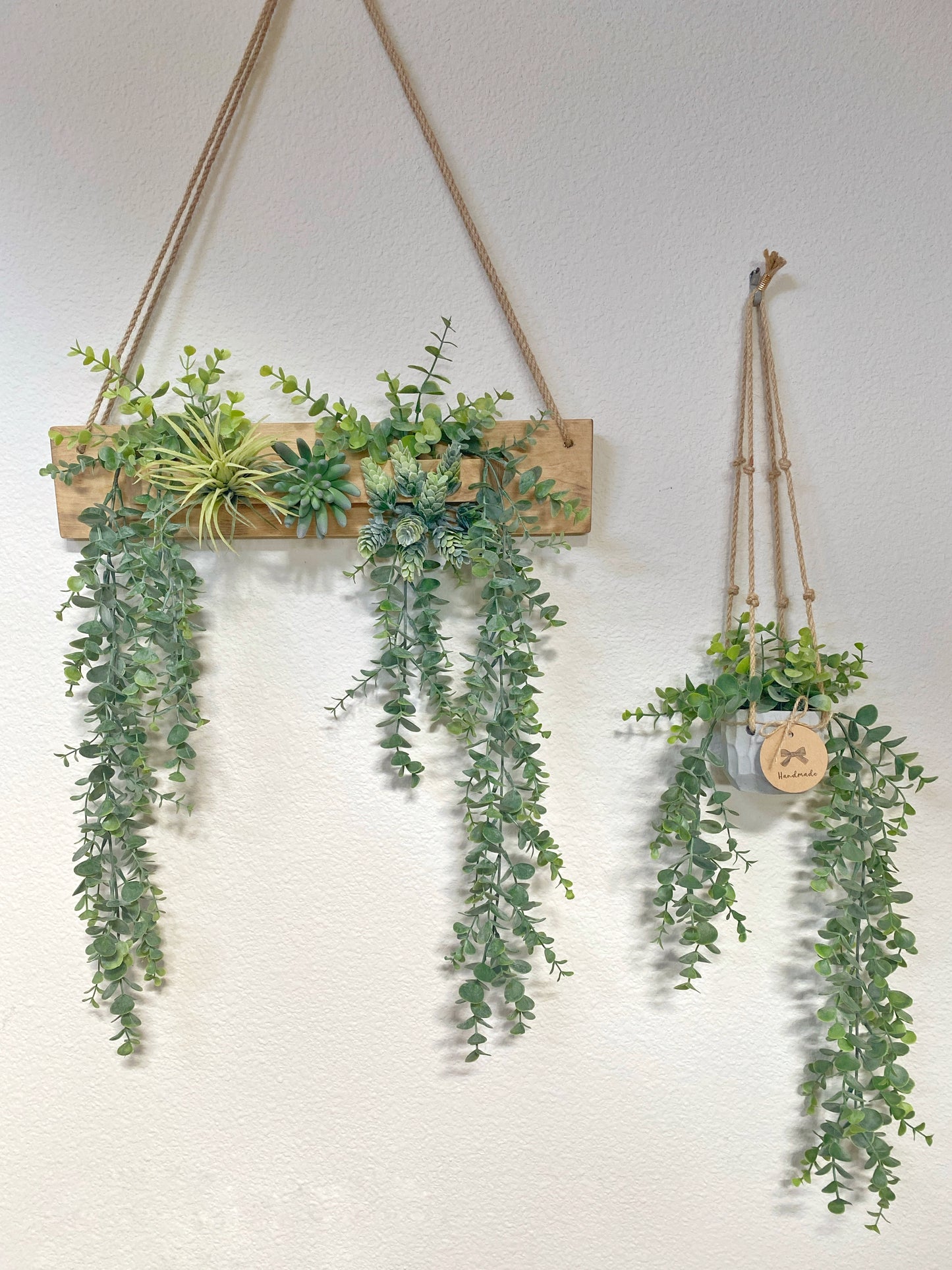 Artificial Wall Art - Hanging Eucalyptus & Succulent Triangle