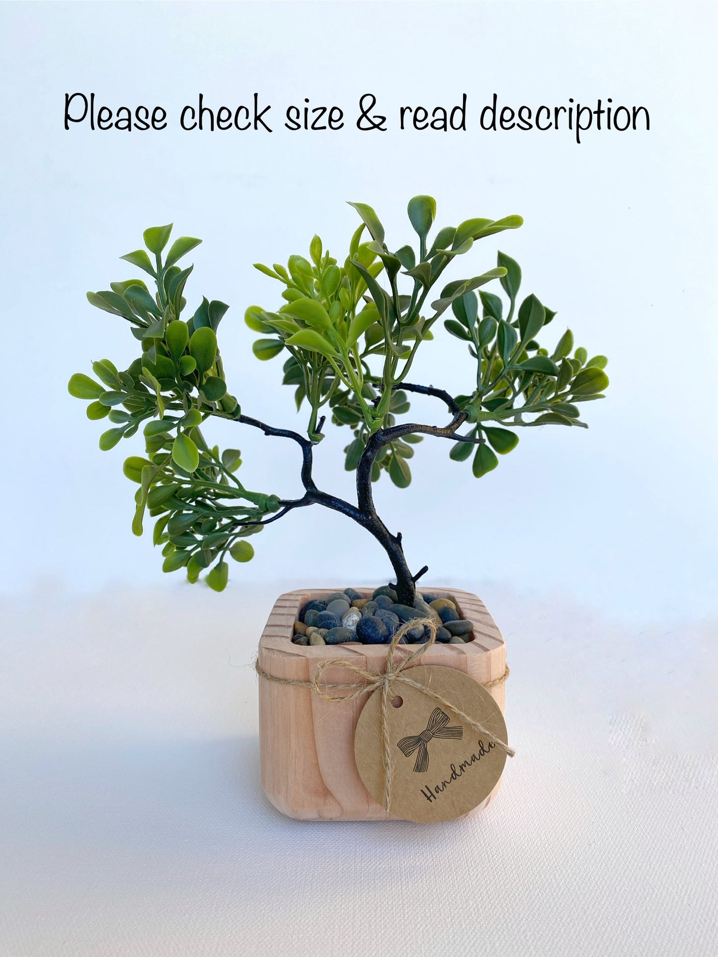 Artificial Bonsai Tree in Handmade Wood Pot - small or large