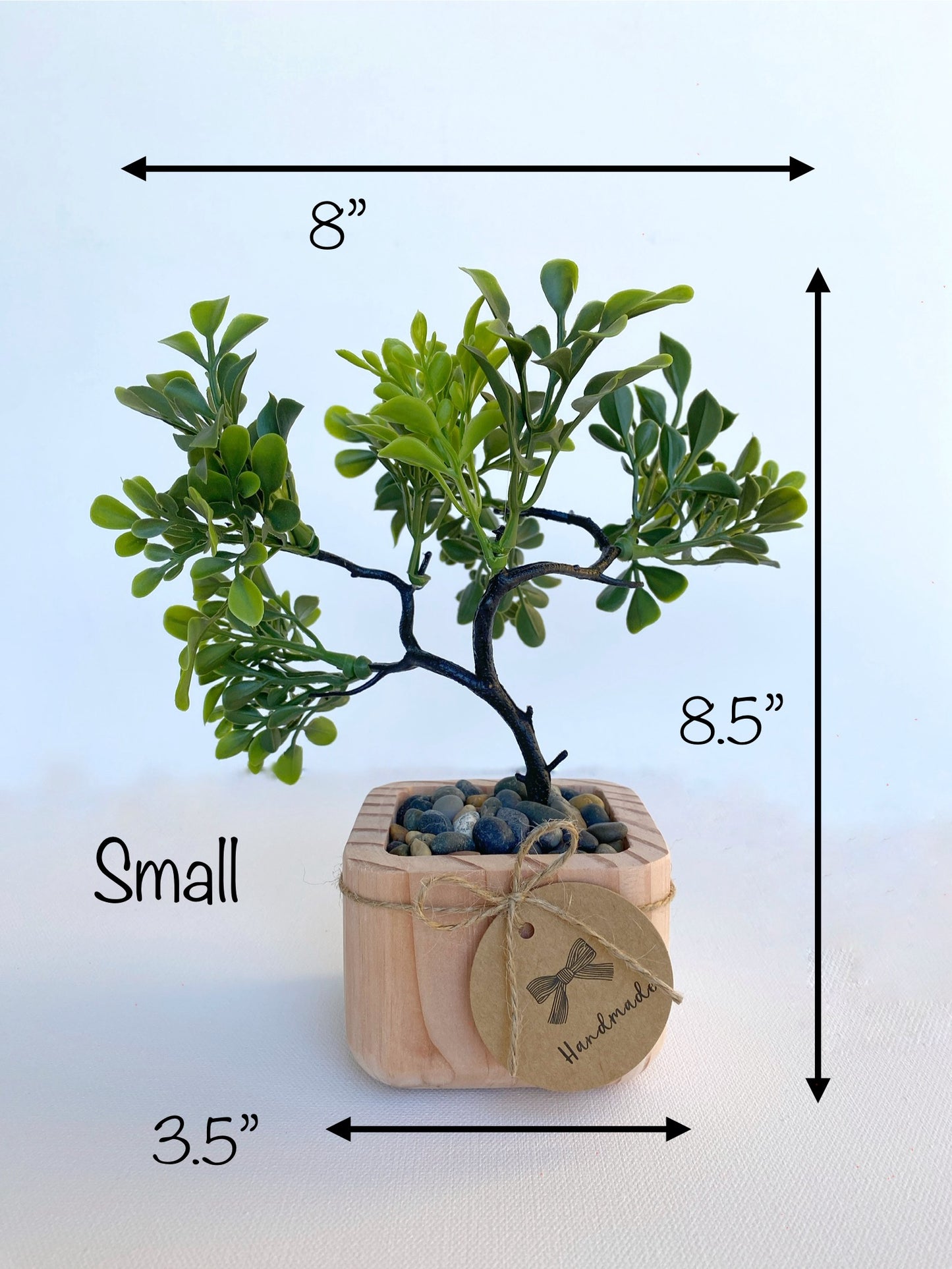 Artificial Bonsai Tree in Handmade Wood Pot - small or large