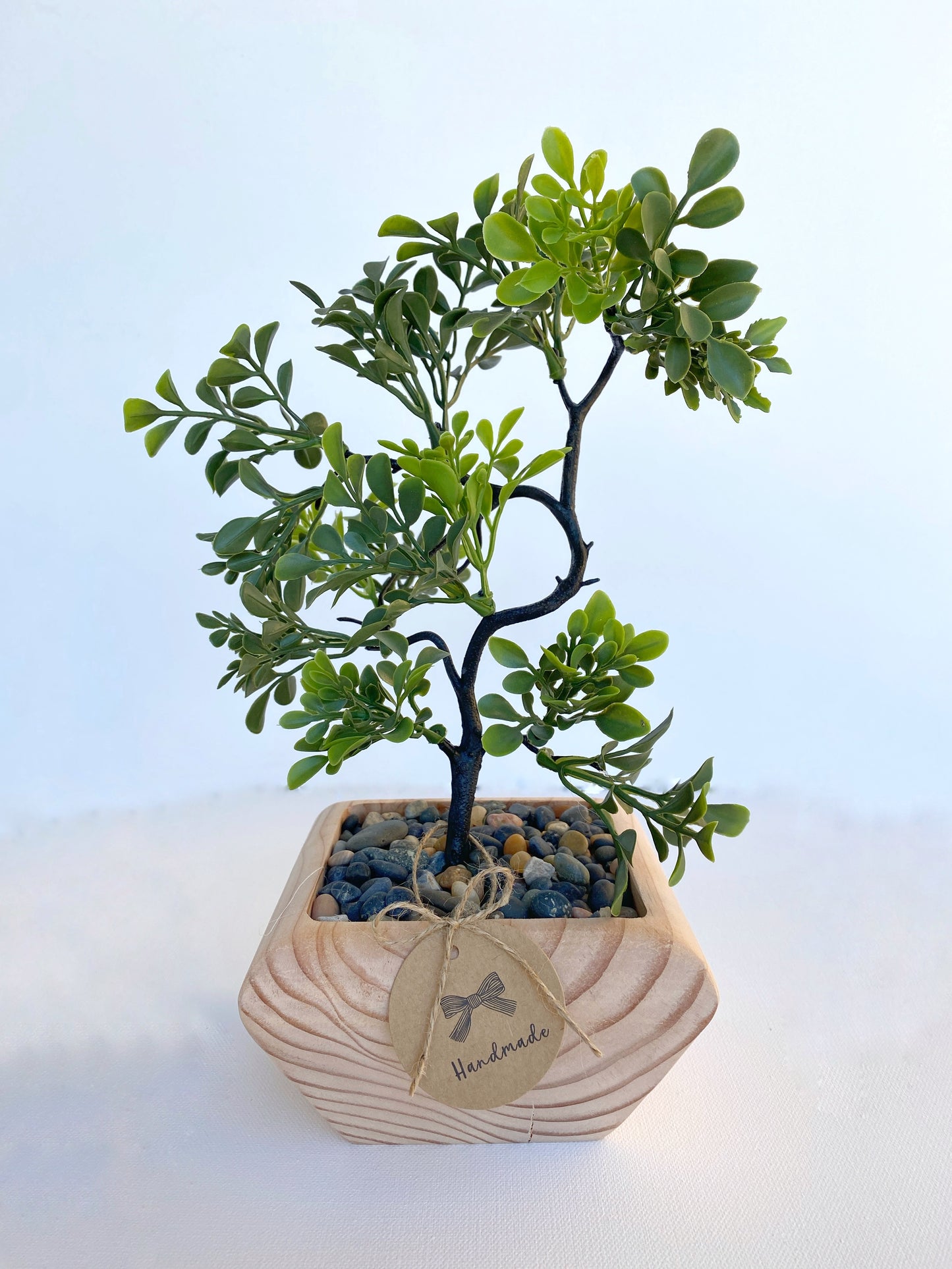 Artificial Bonsai Tree in Handmade Wood Pot - small or large