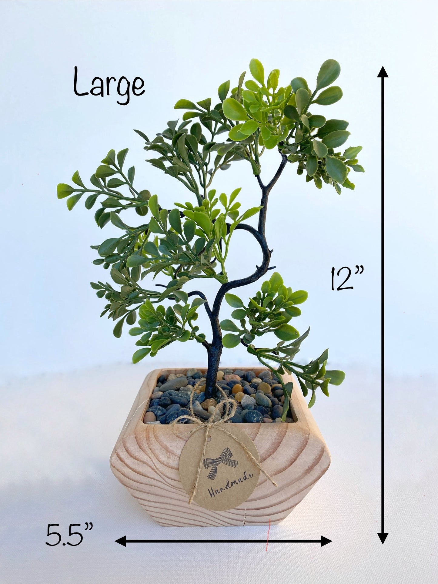 Artificial Bonsai Tree in Handmade Wood Pot - small or large