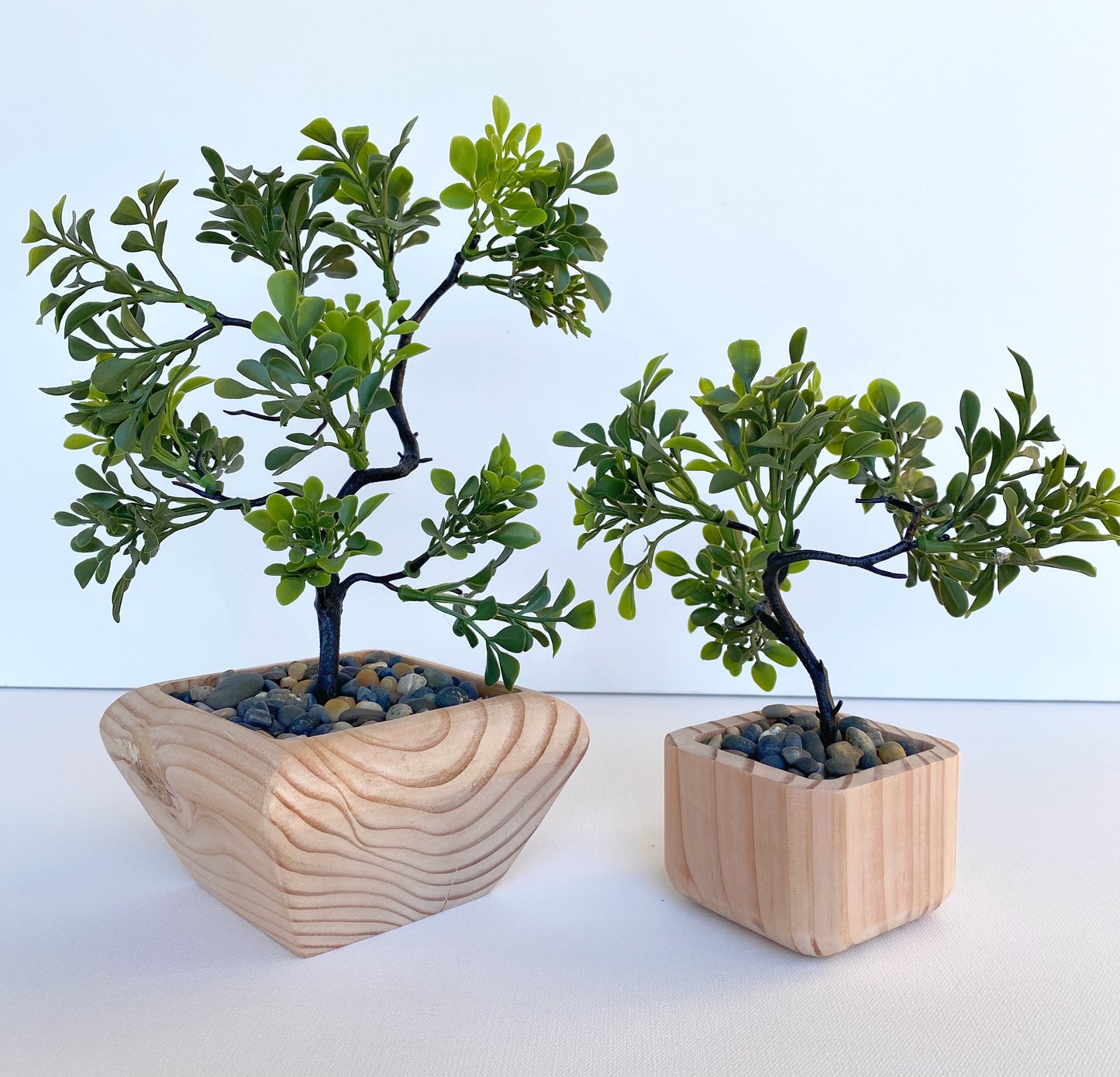 Artificial Bonsai Tree in Handmade Wood Pot - small or large