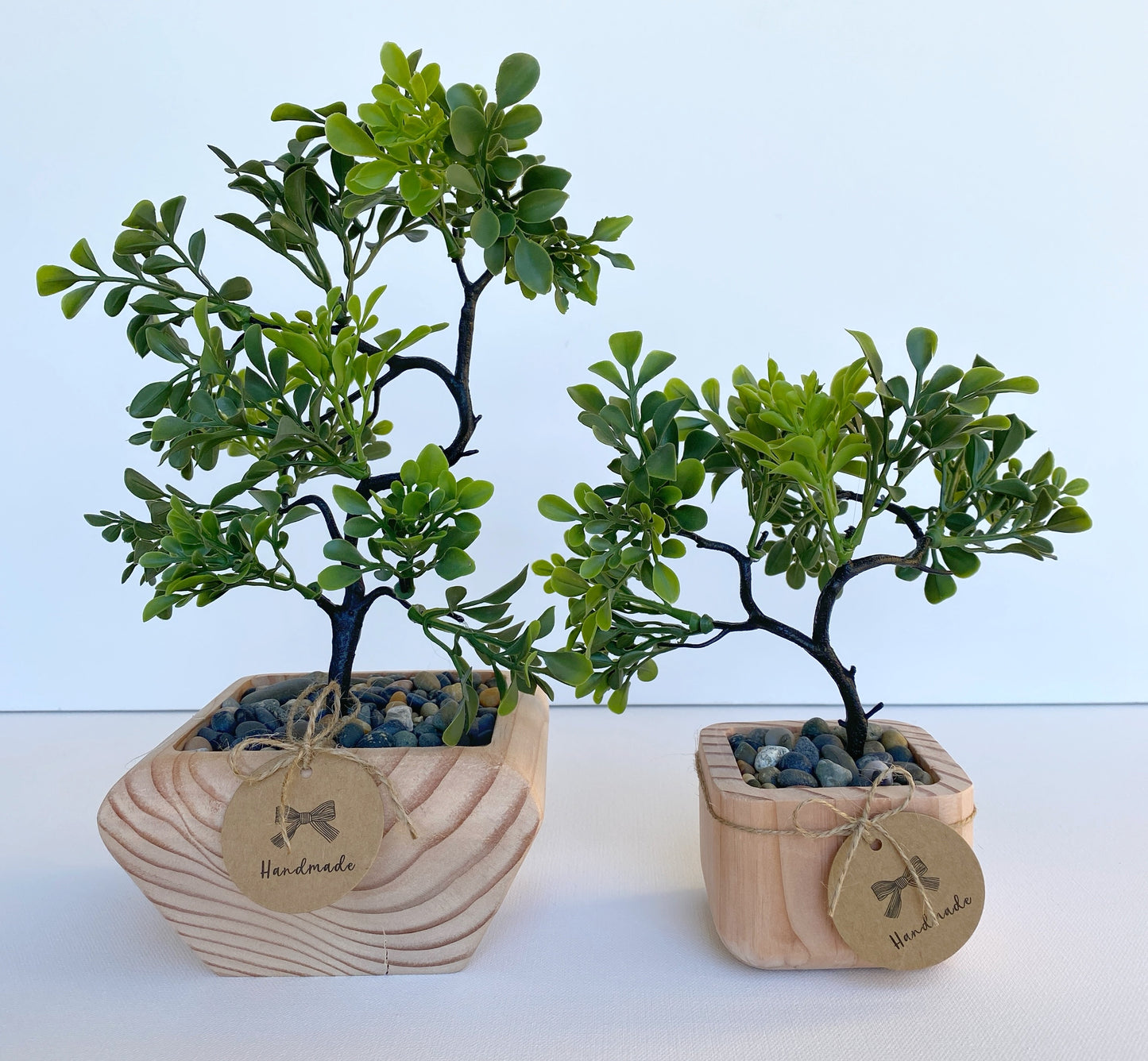 Artificial Bonsai Tree in Handmade Wood Pot - small or large