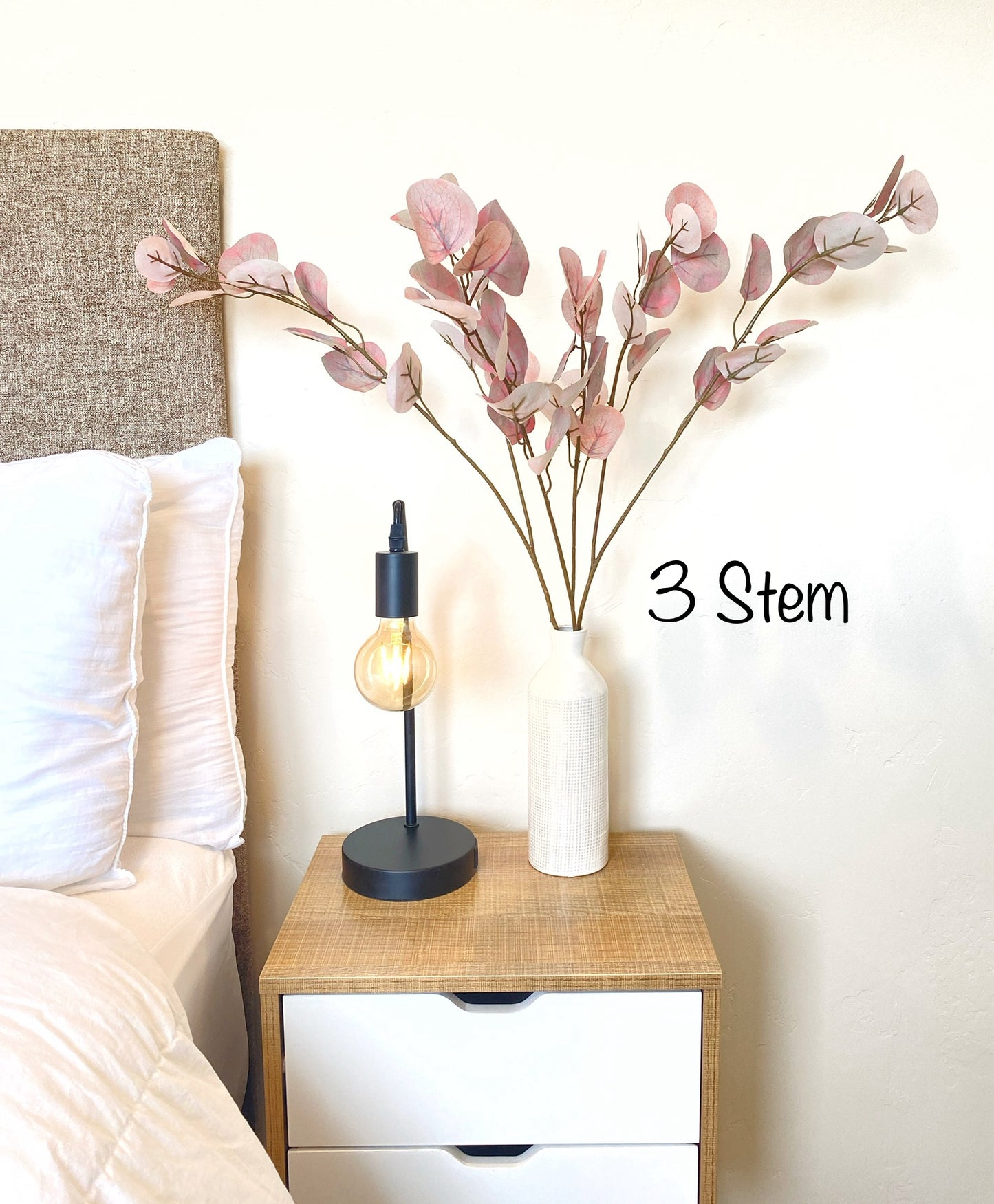 Eucalyptus Spray Stem 32.5" Pink - Faux Eucalyptus Branch - blush pink silk