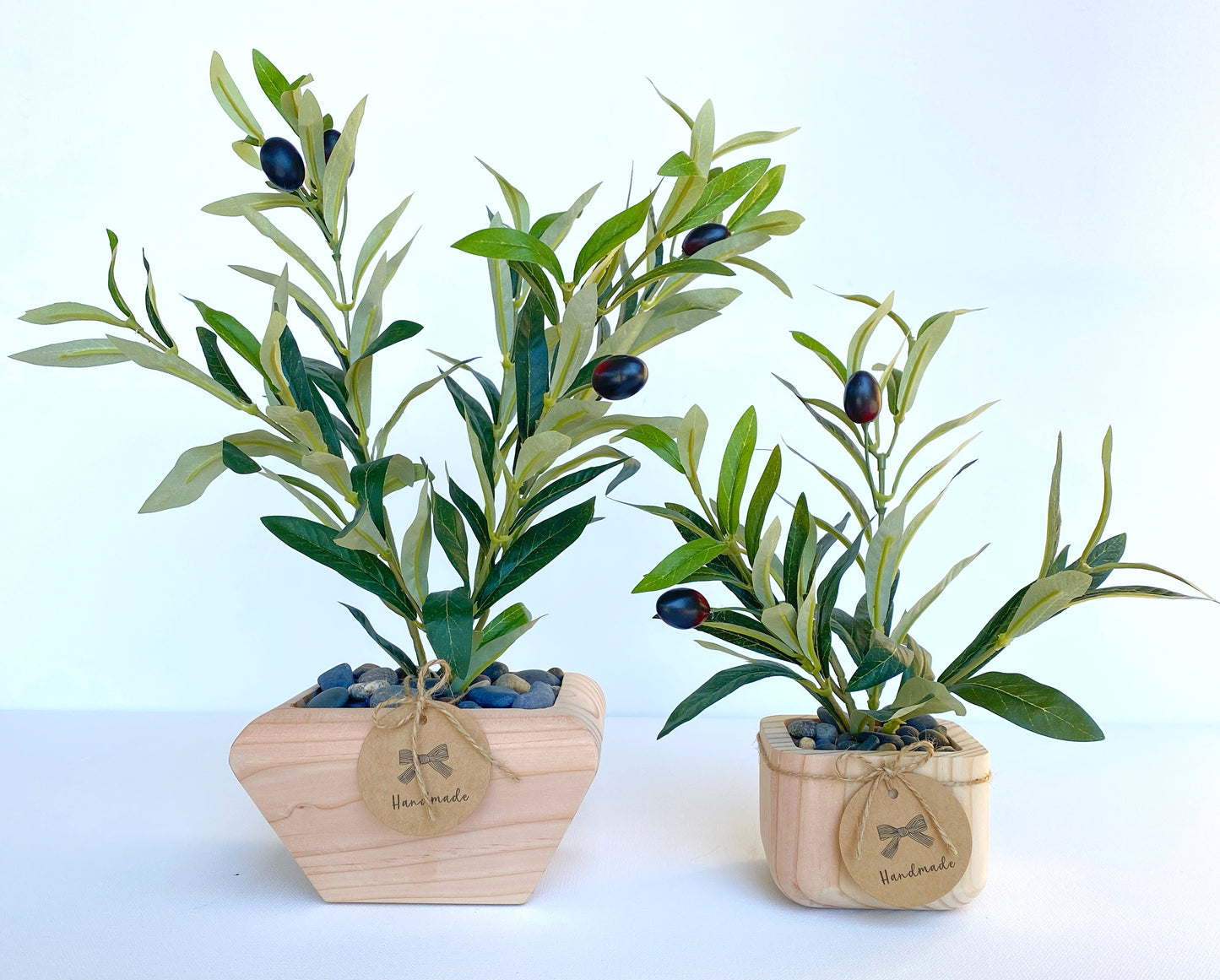 Artificial Olive Tree in Handmade Wood Pot - Small Faux Olive Tree with Fruit