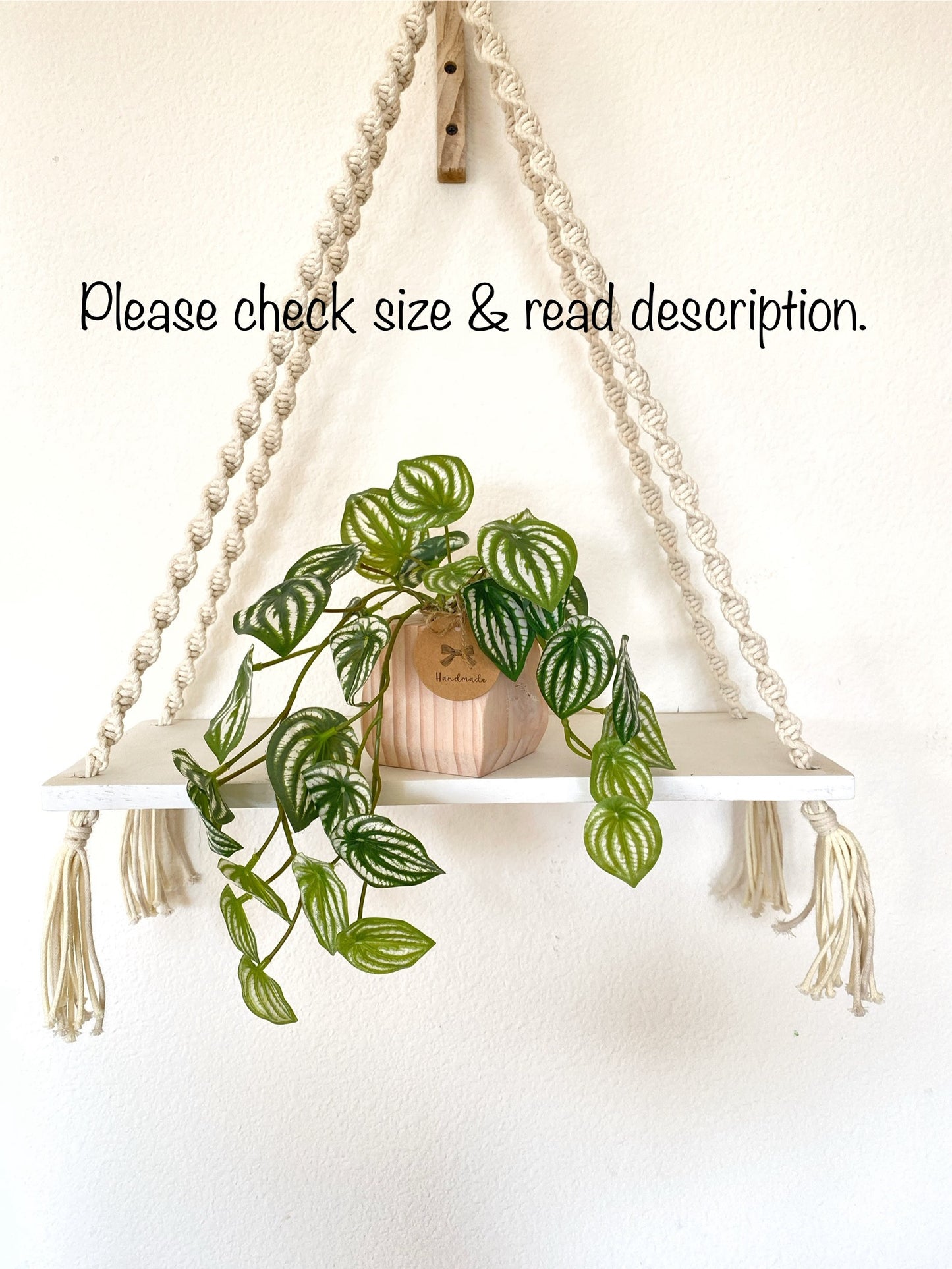 Faux Watermelon Peperomia Hanging Plant in Handmade Wood Pot