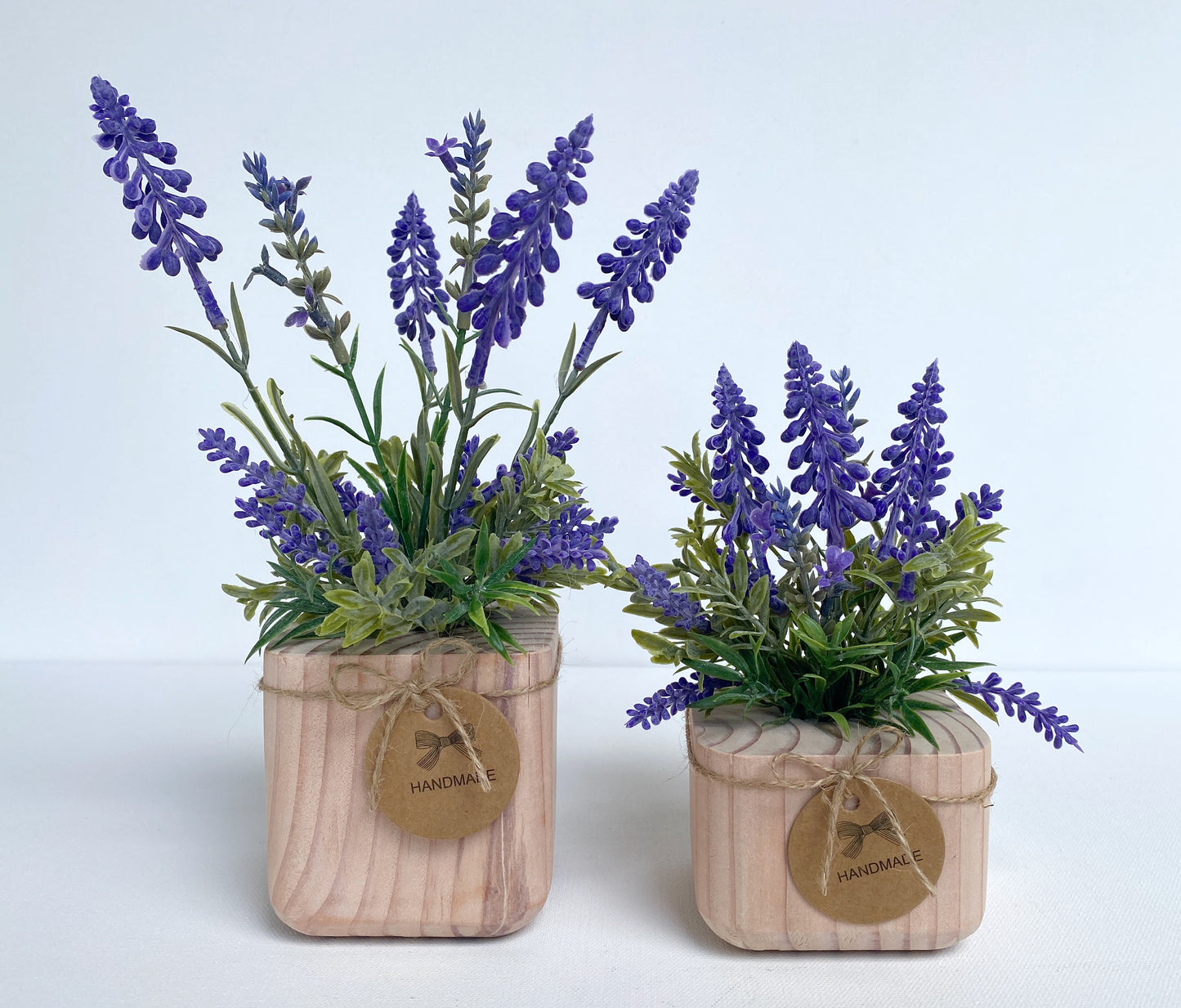 Artificial Lavender Plant in handmade Wood Pot - Floating Shelf, Farmhouse, Rustic, Boho Decor